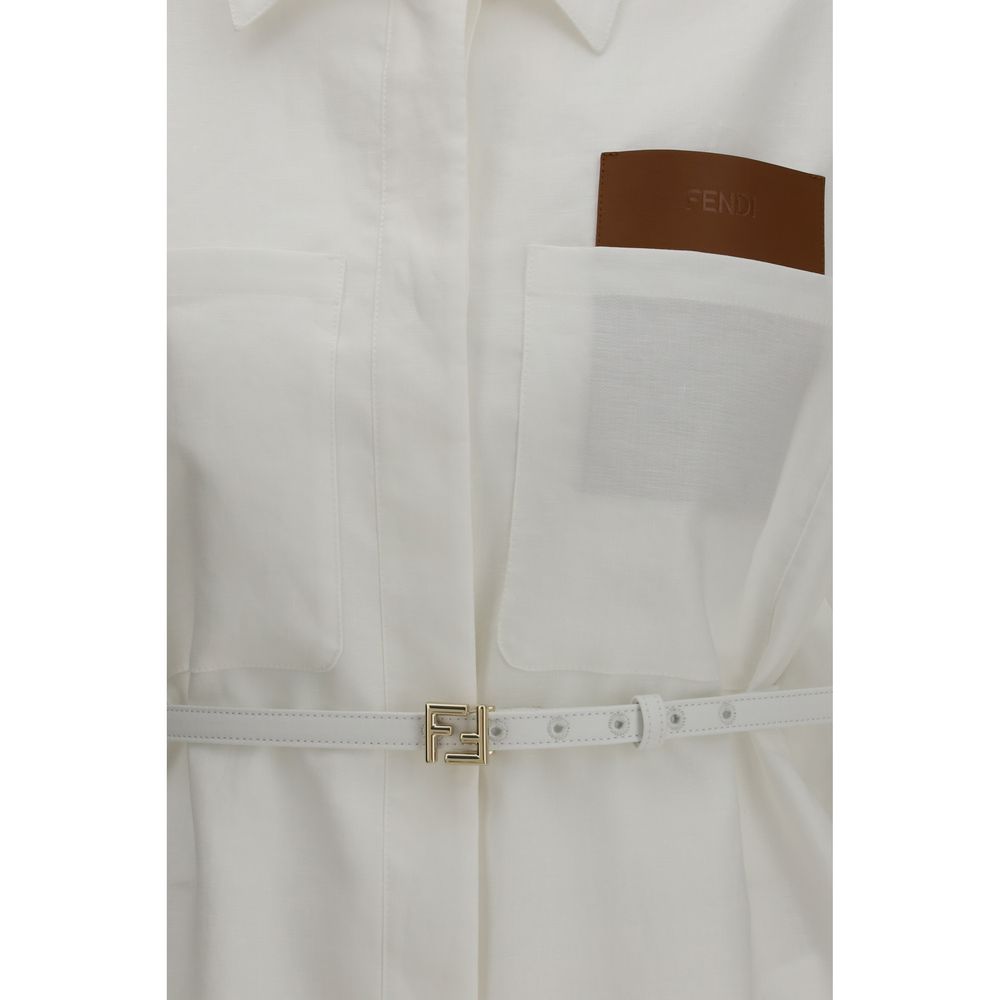 Fendi White Linen Full-Length Jacket - Image 3