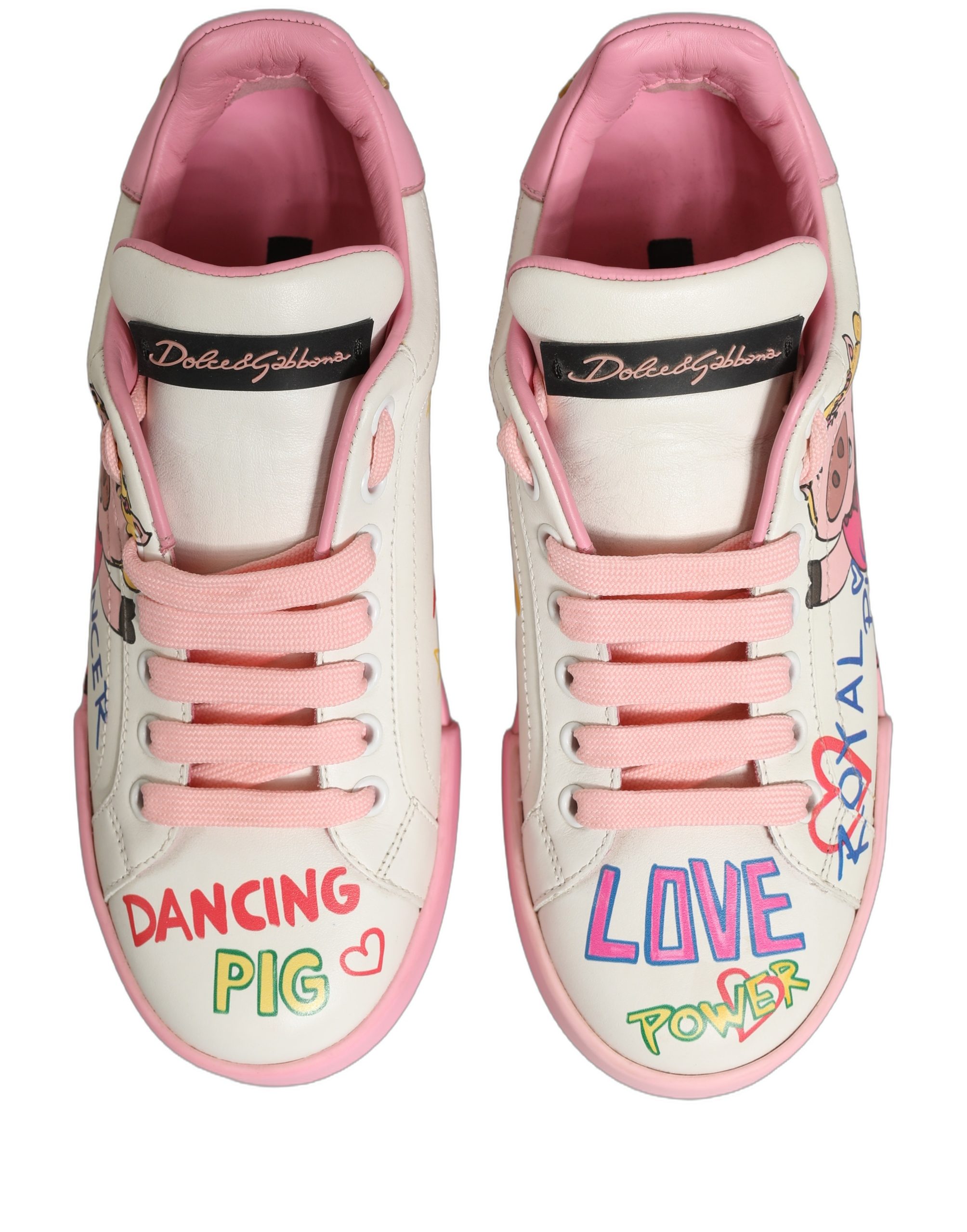 Dolce & Gabbana White Pink Portofino Royal Pig Sneakers Shoes - Image 2
