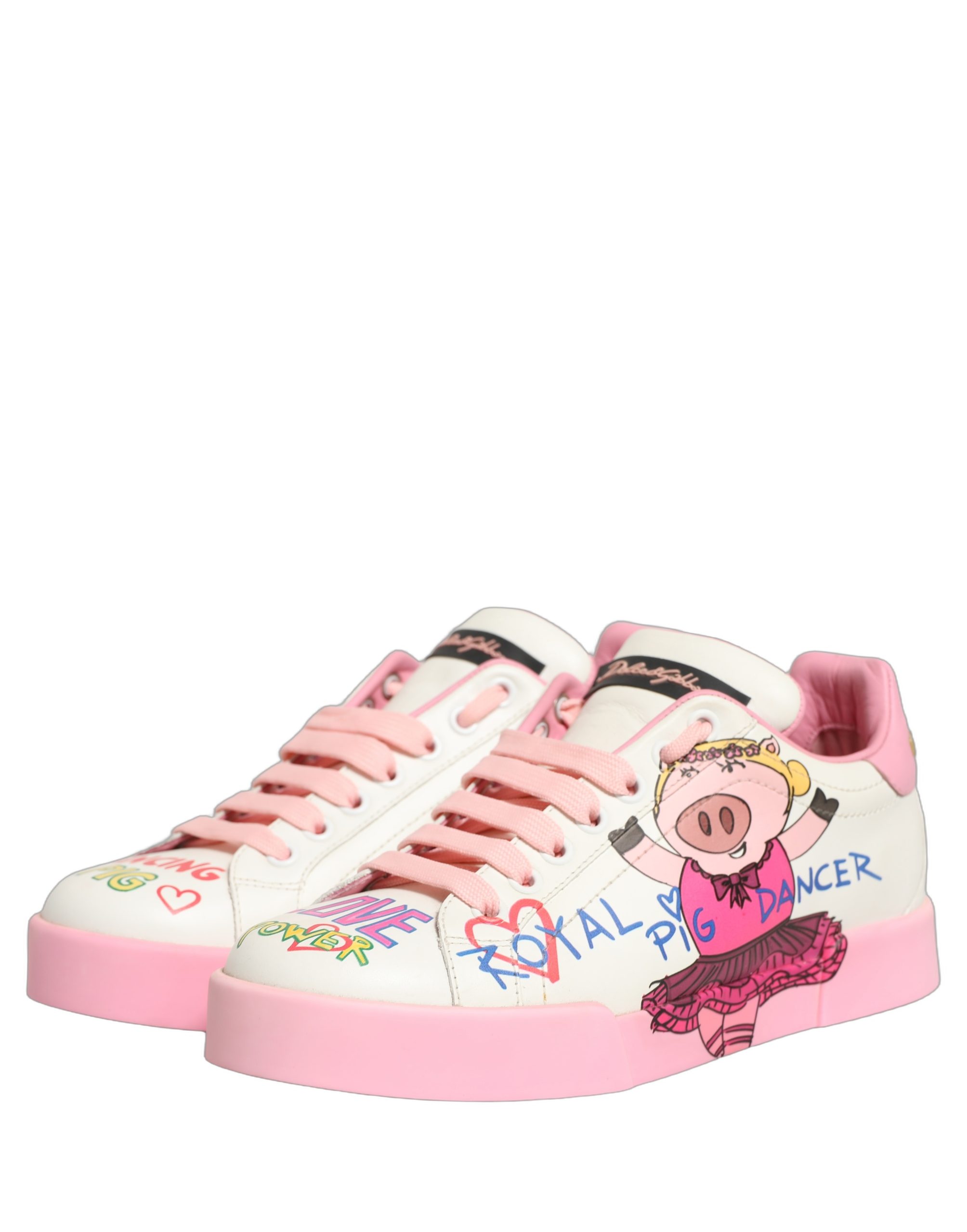 Dolce & Gabbana White Pink Portofino Royal Pig Sneakers Shoes - Image 3