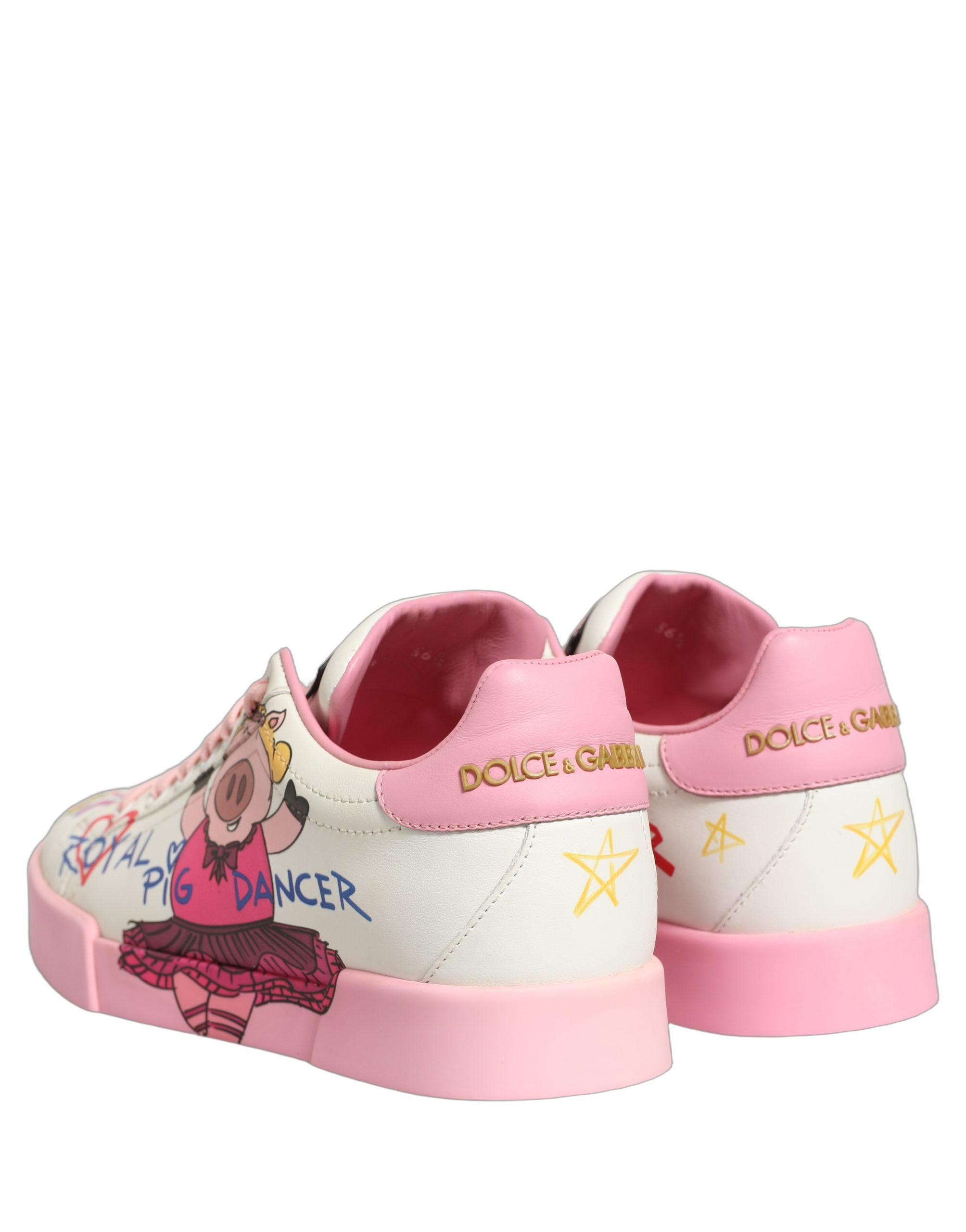 Dolce & Gabbana White Pink Portofino Royal Pig Sneakers Shoes - Image 4