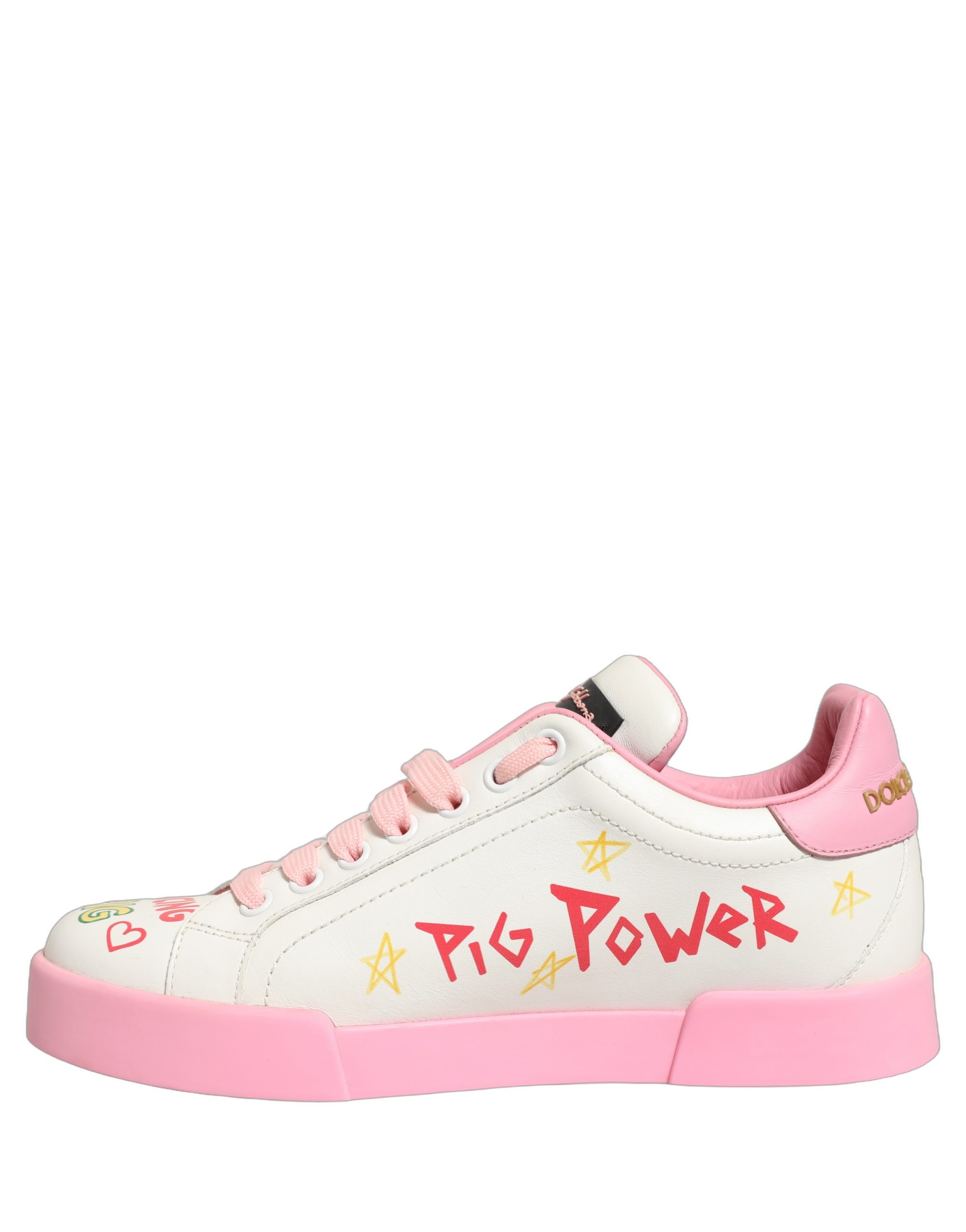 Dolce & Gabbana White Pink Portofino Royal Pig Sneakers Shoes - Image 5