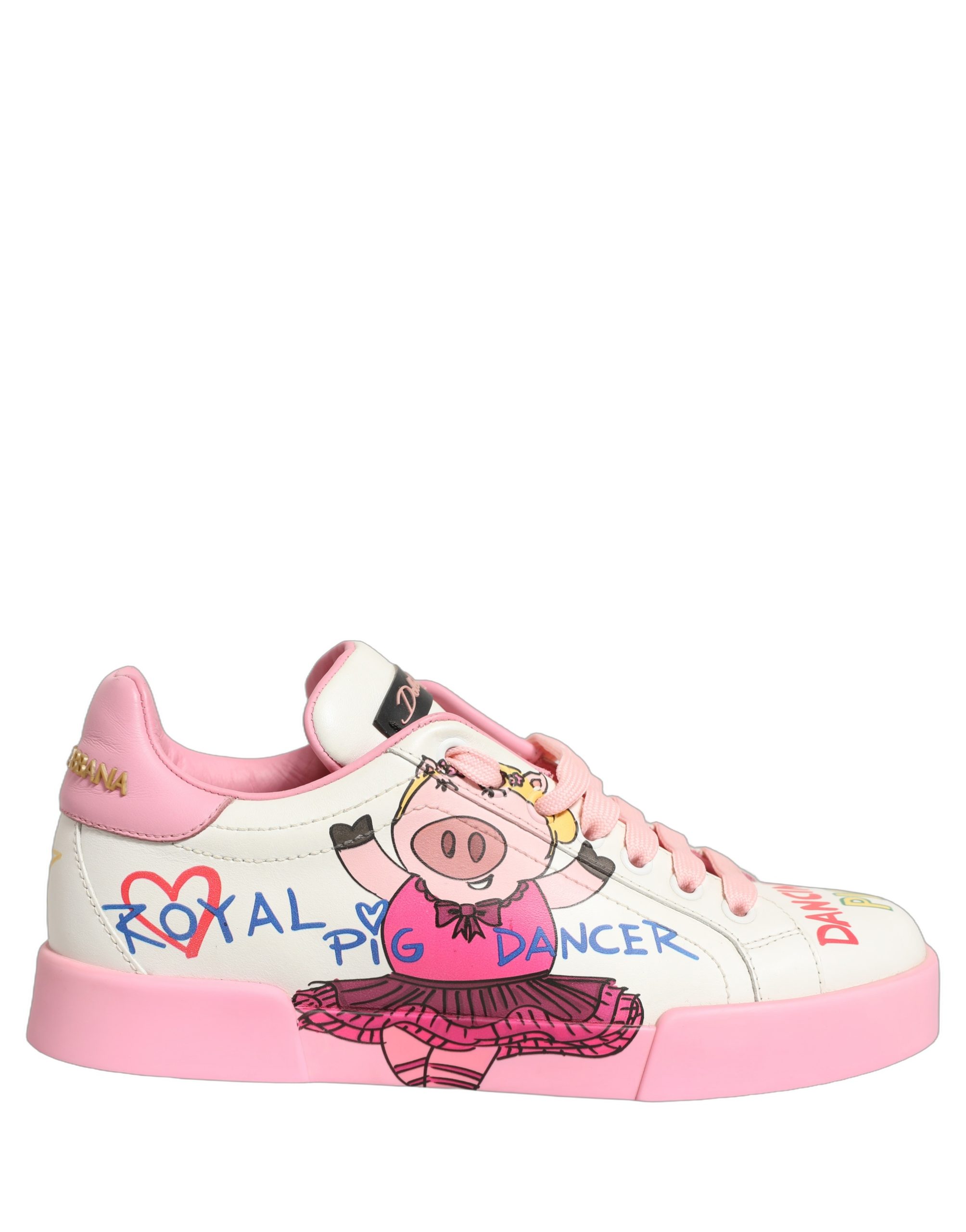 Dolce & Gabbana White Pink Portofino Royal Pig Sneakers Shoes - Image 7