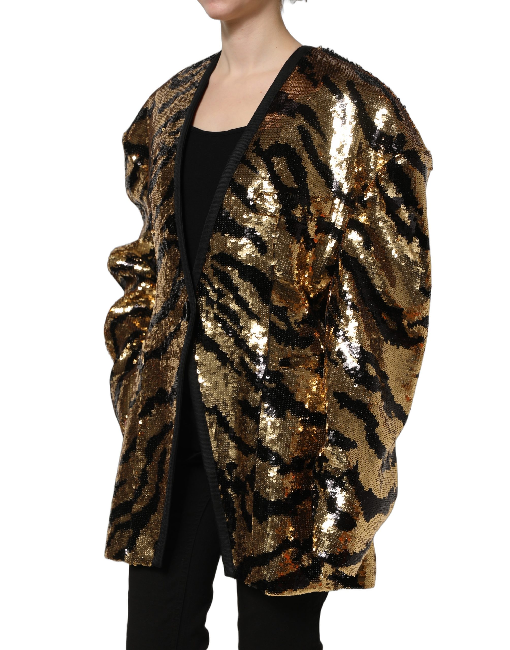 Dolce & Gabbana Black Gold Sequin Tiger Stripe Blazer Jacket - Image 3