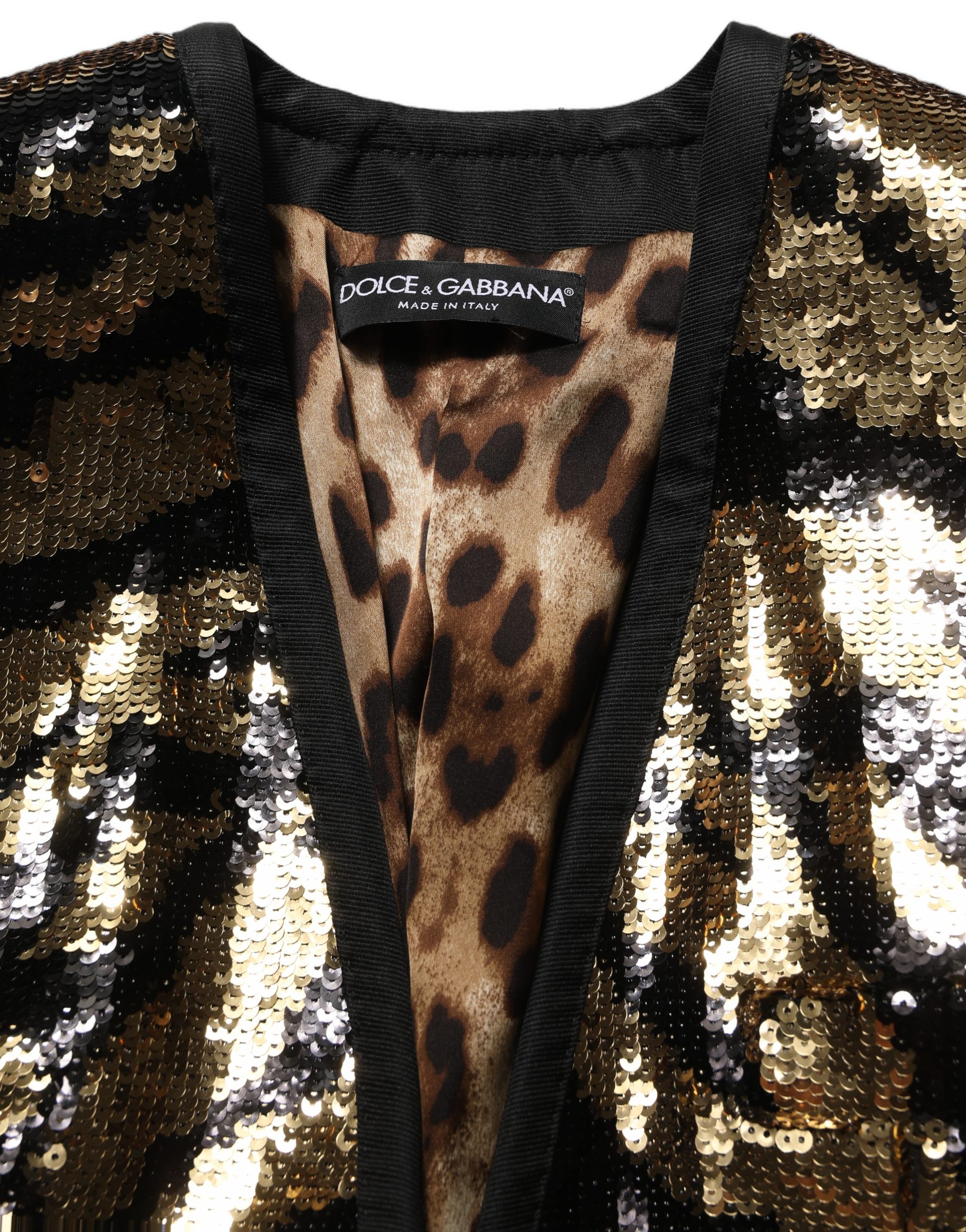 Dolce & Gabbana Black Gold Sequin Tiger Stripe Blazer Jacket - Image 6