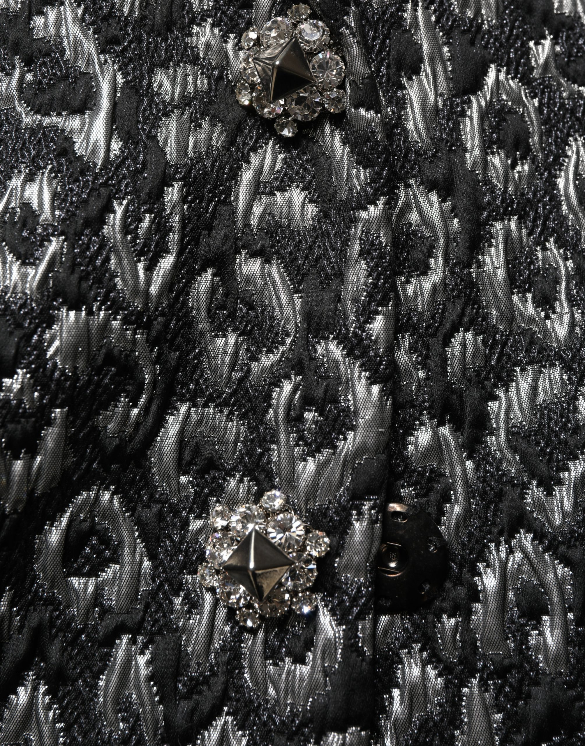 Dolce & Gabbana Black Silver Jacquard Leopard Coat Jacket - Image 6