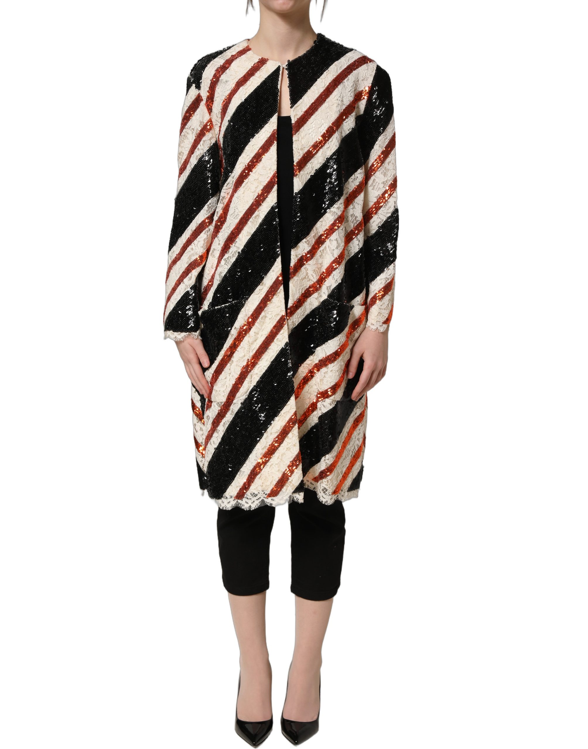 Dolce & Gabbana Multicolor Stripe Sequin Duster Coat Jacket - Image 2