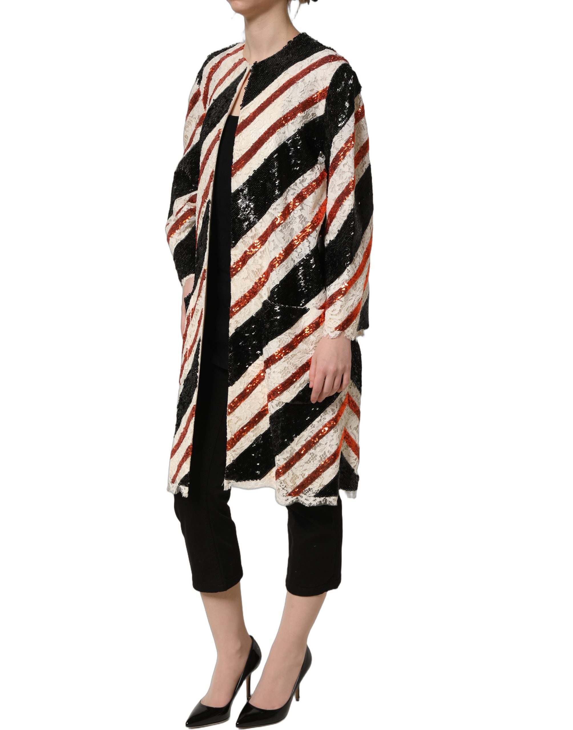 Dolce & Gabbana Multicolor Stripe Sequin Duster Coat Jacket - Image 4