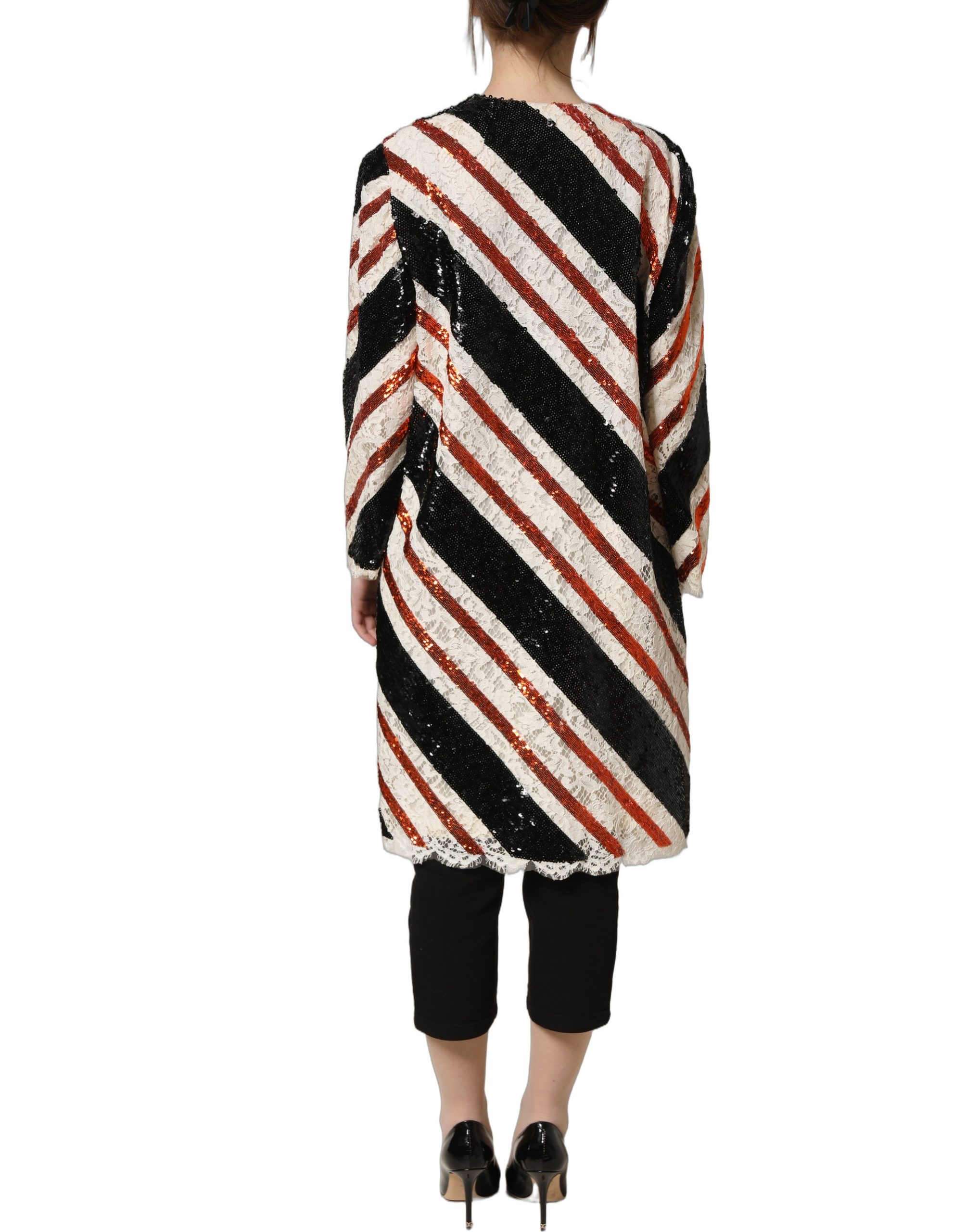 Dolce & Gabbana Multicolor Stripe Sequin Duster Coat Jacket - Image 5