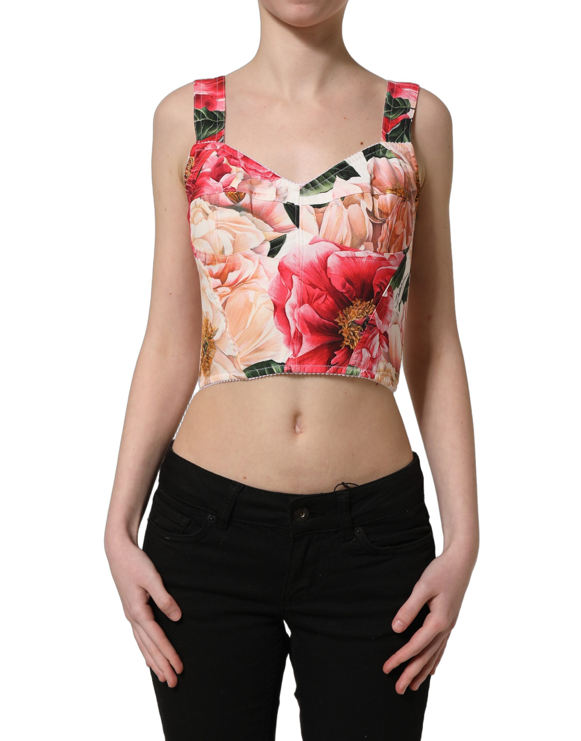 Dolce & Gabbana Multicolor Floral Cropped Bustier Tank Top - Image 2