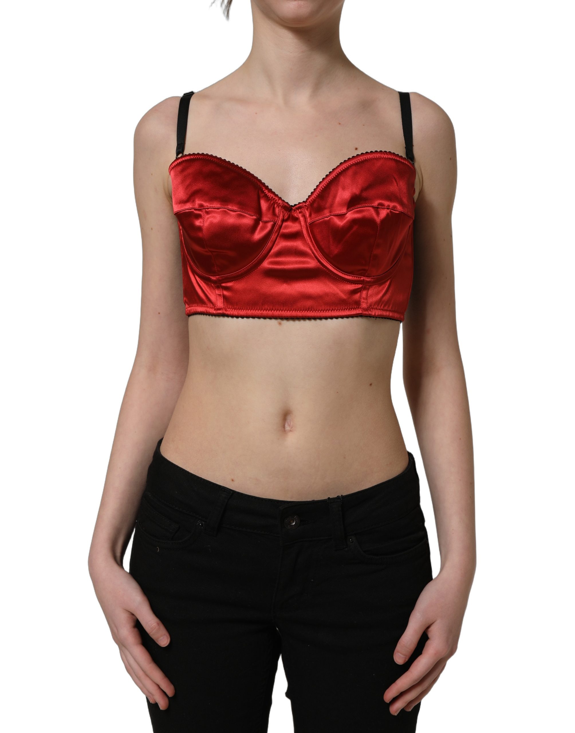 Dolce & Gabbana Red Polyester Satin Bustier Cropped Tank Top - Image 2