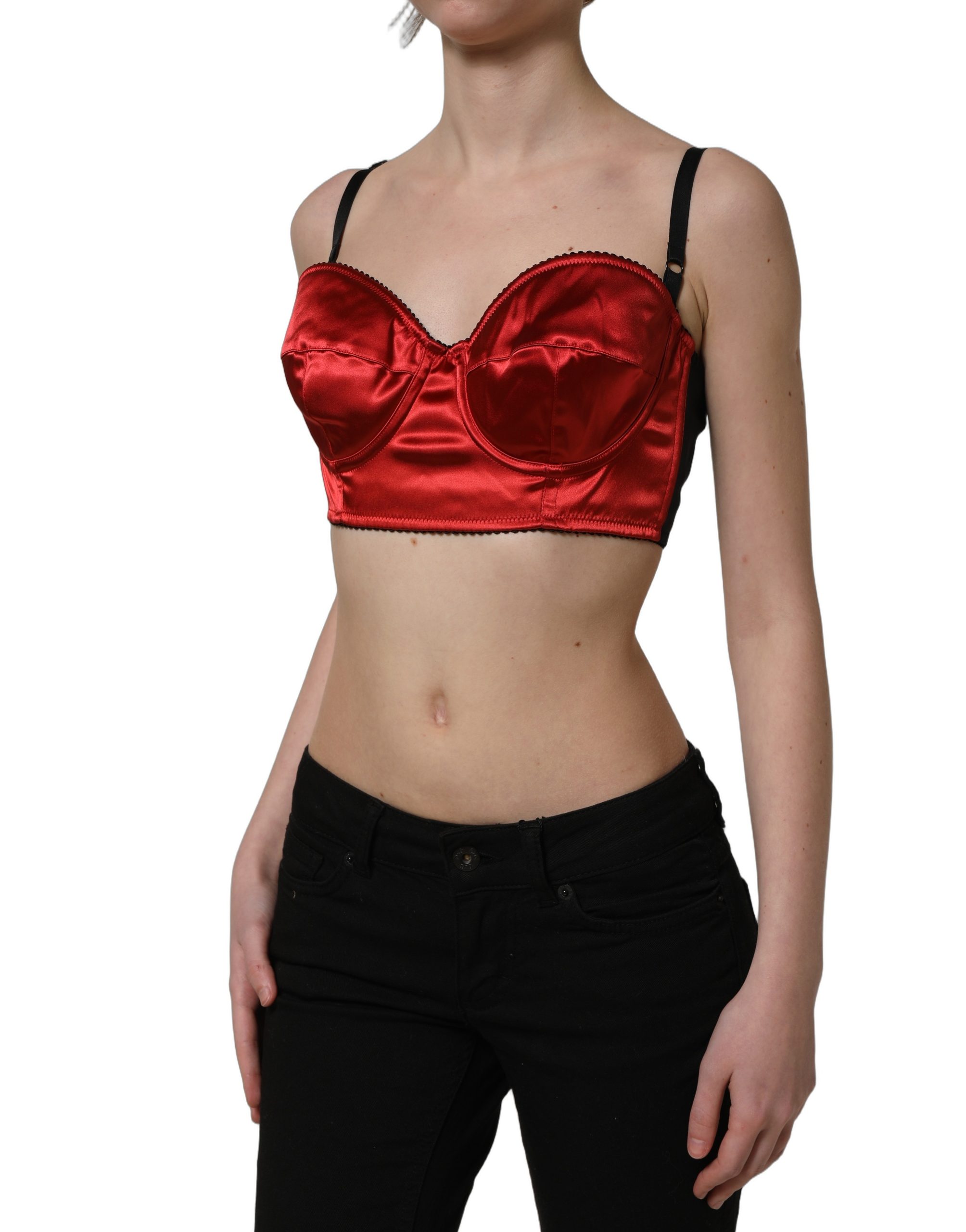 Dolce & Gabbana Red Polyester Satin Bustier Cropped Tank Top - Image 3