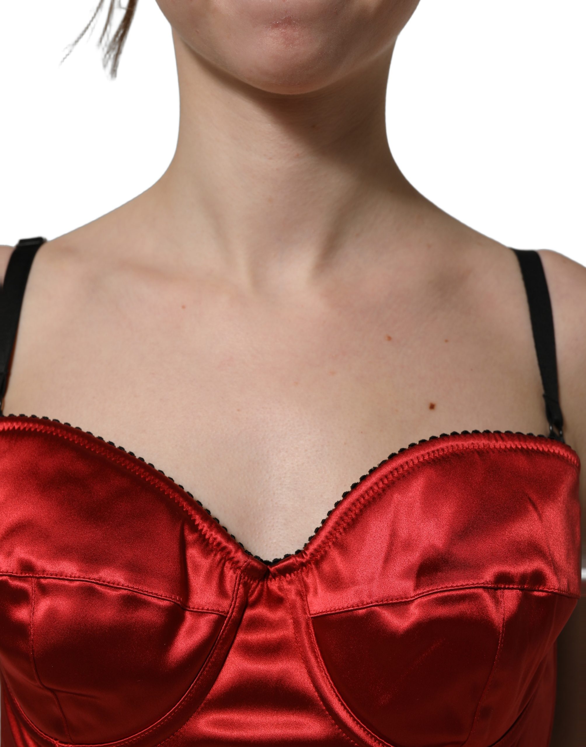 Dolce & Gabbana Red Polyester Satin Bustier Cropped Tank Top - Image 5