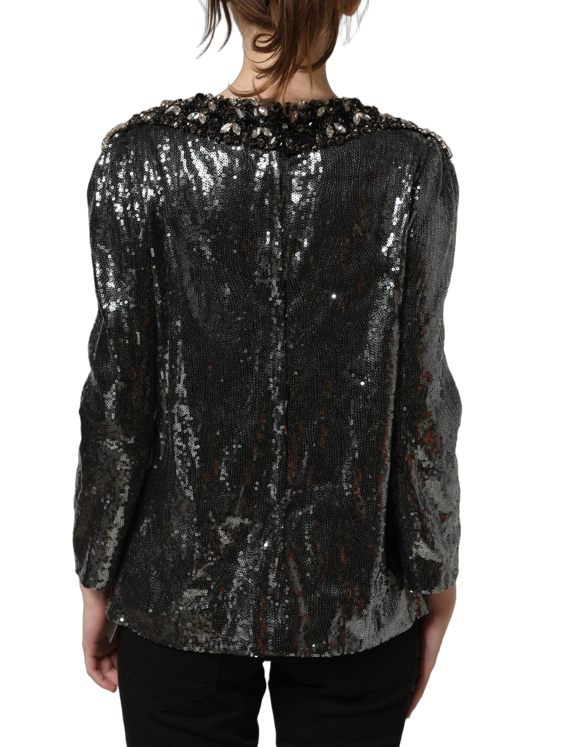 Dolce & Gabbana Metallic Gray Sequin Embellished Blouse Top - Image 4
