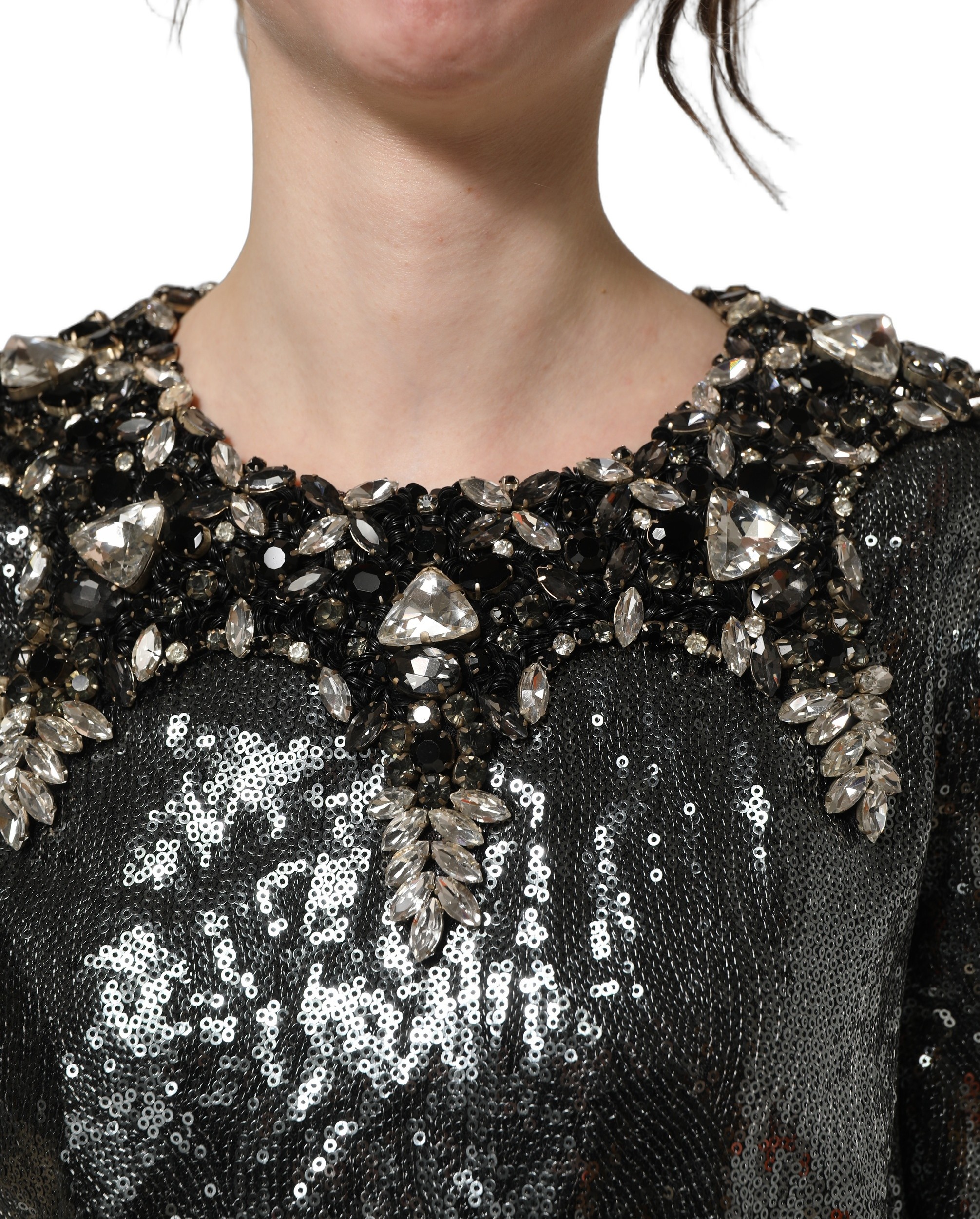 Dolce & Gabbana Metallic Gray Sequin Embellished Blouse Top - Image 5