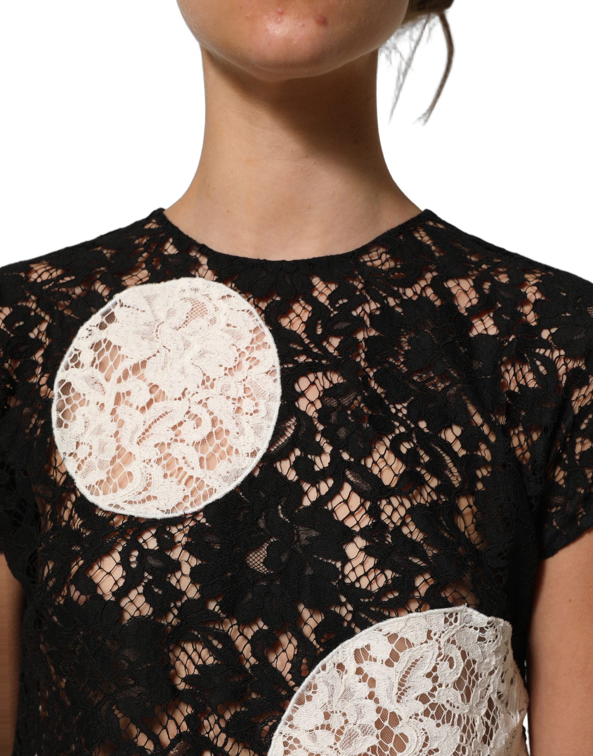 Dolce & Gabbana Black White Floral Lace Short Sleeve Blouse Top - Image 4