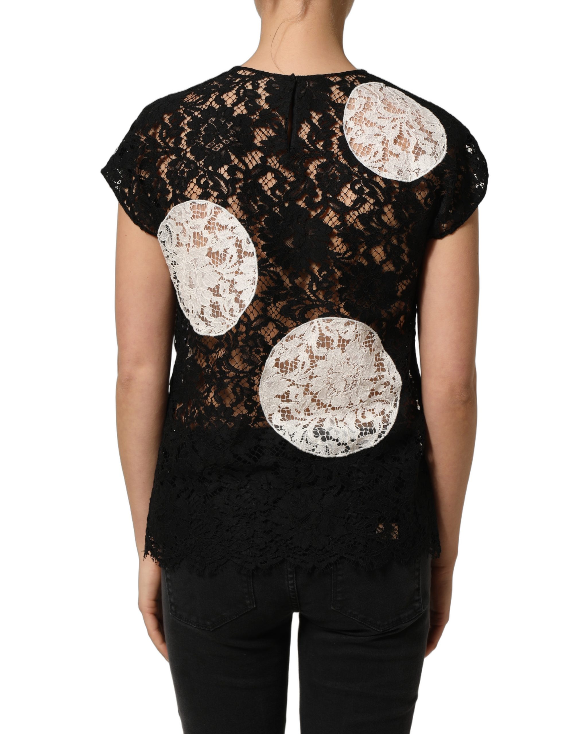 Dolce & Gabbana Black White Floral Lace Short Sleeve Blouse Top - Image 6