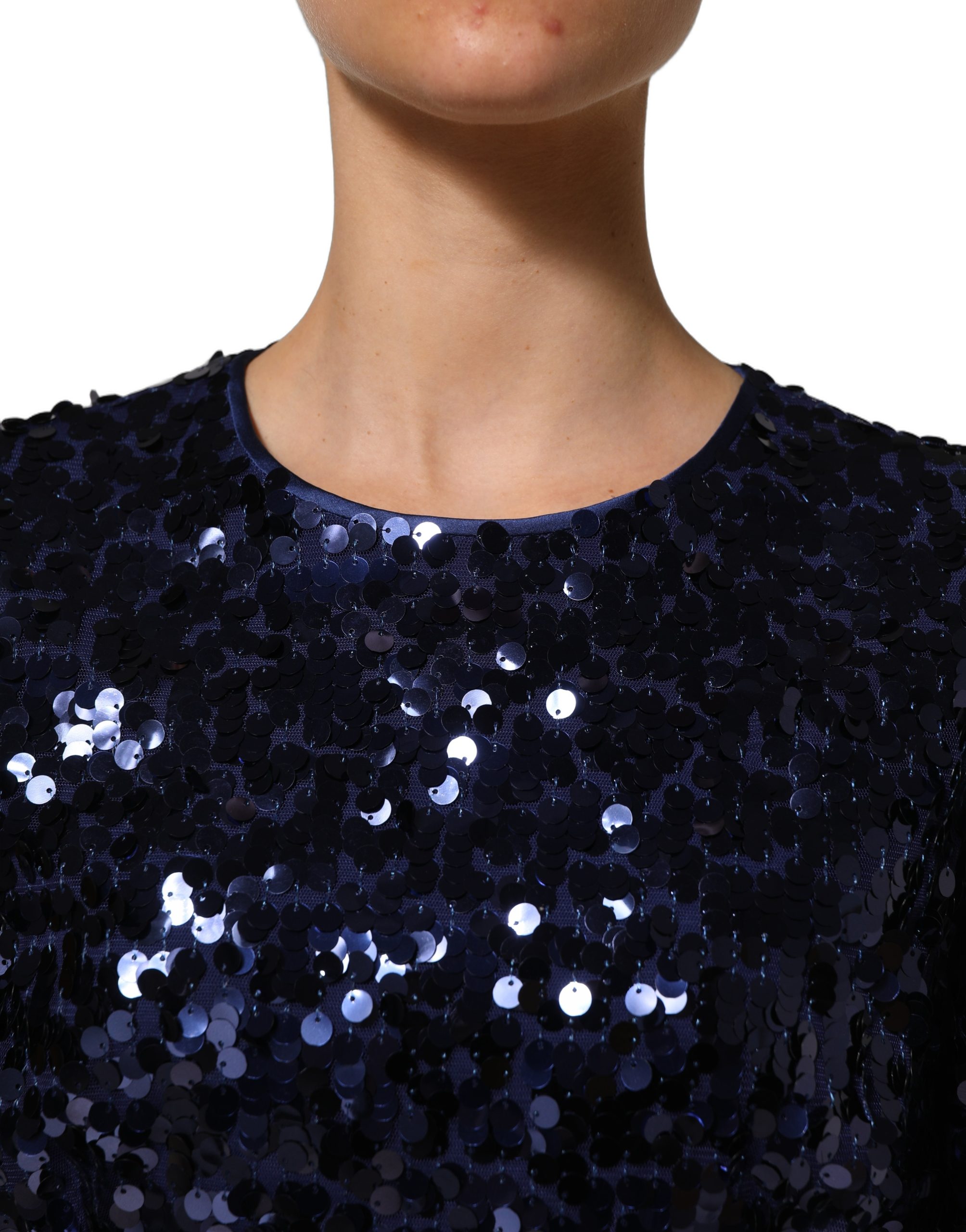 Dolce & Gabbana Blue Sequined Long Sleeves Crop Blouse Top - Image 3
