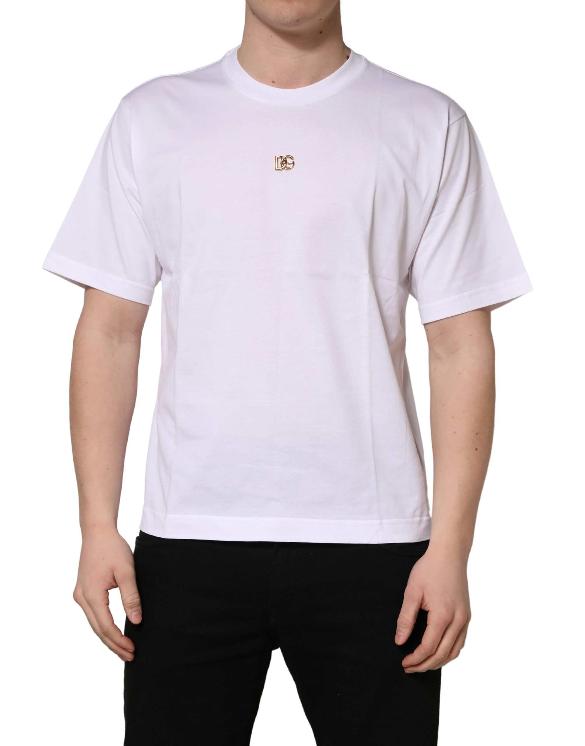 Dolce & Gabbana White Metal DG Logo Cotton Short Sleeves T-shirt - Image 3