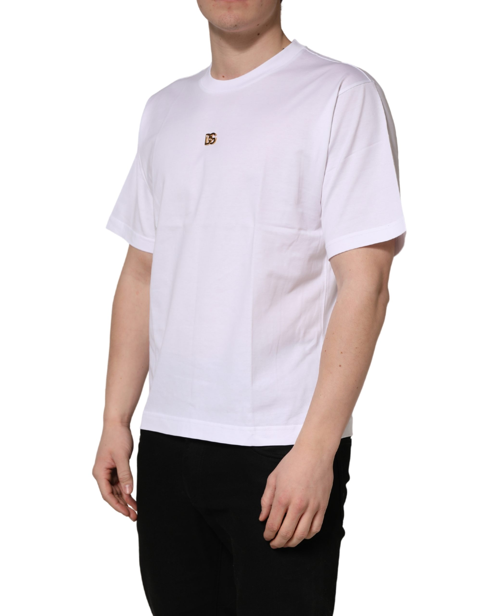 Dolce & Gabbana White Metal DG Logo Cotton Short Sleeves T-shirt - Image 4