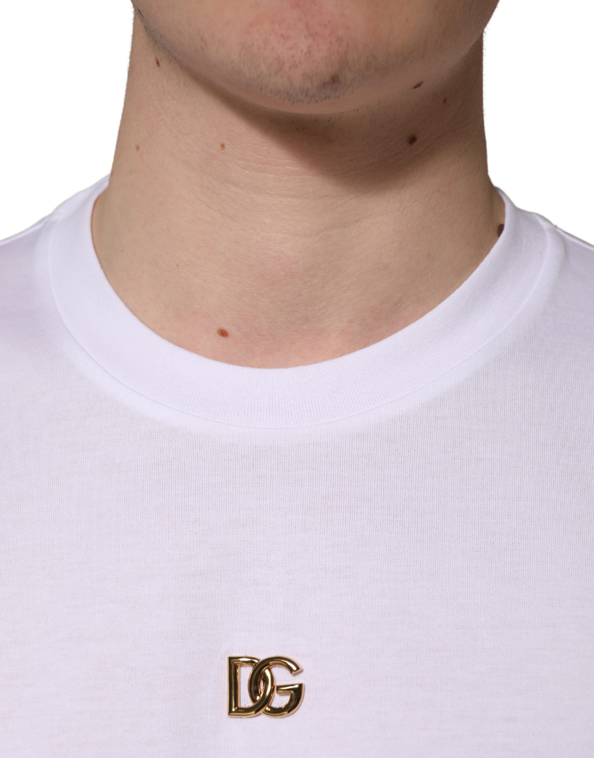 Dolce & Gabbana White Metal DG Logo Cotton Short Sleeves T-shirt - Image 6