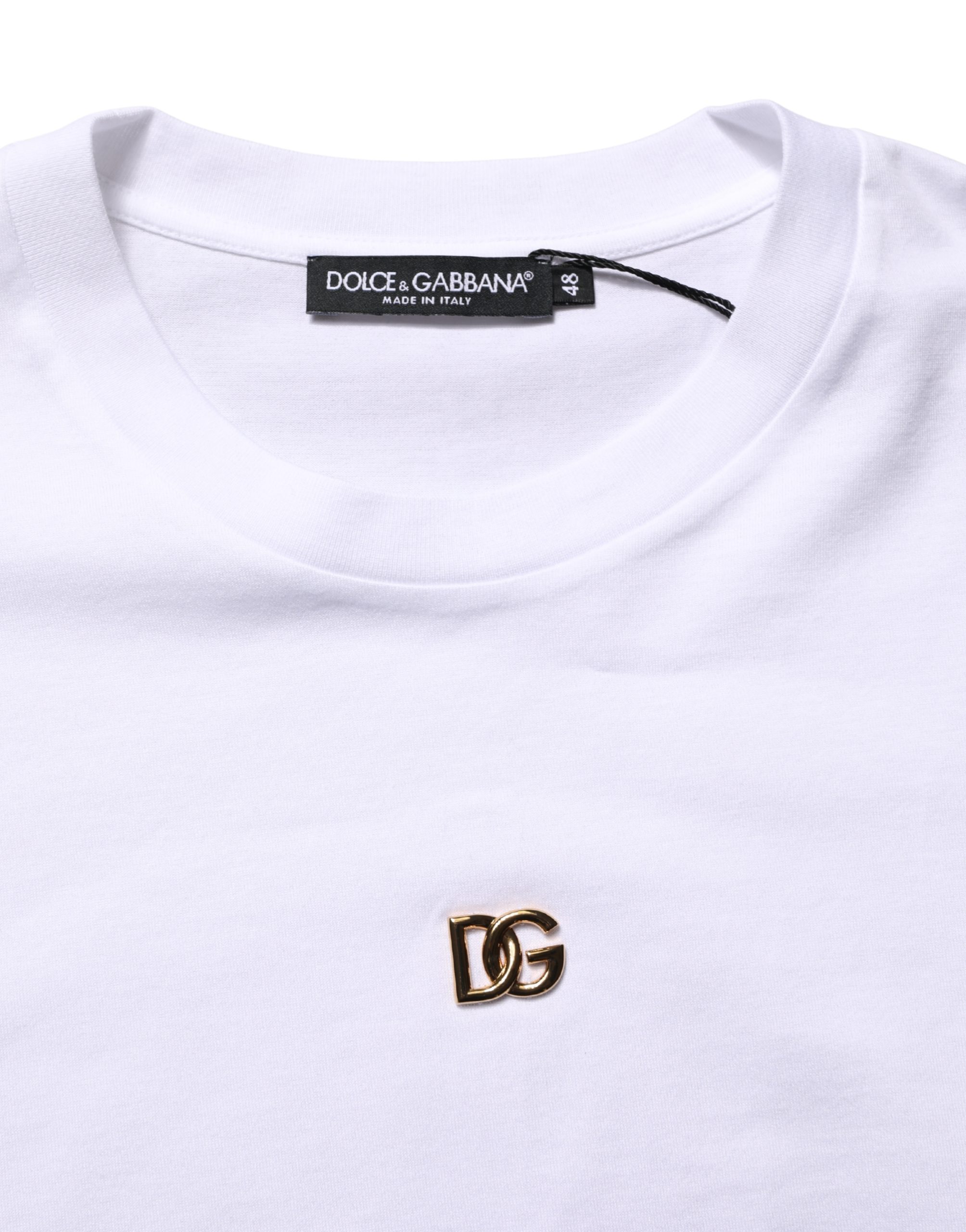 Dolce & Gabbana White Metal DG Logo Cotton Short Sleeves T-shirt - Image 8