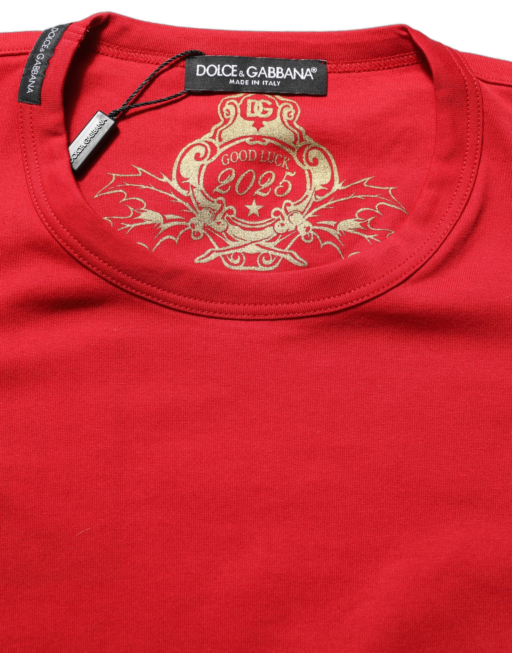 Dolce & Gabbana Red Goodluck 2023 Cotton Crew Neck T-shirt - Image 6