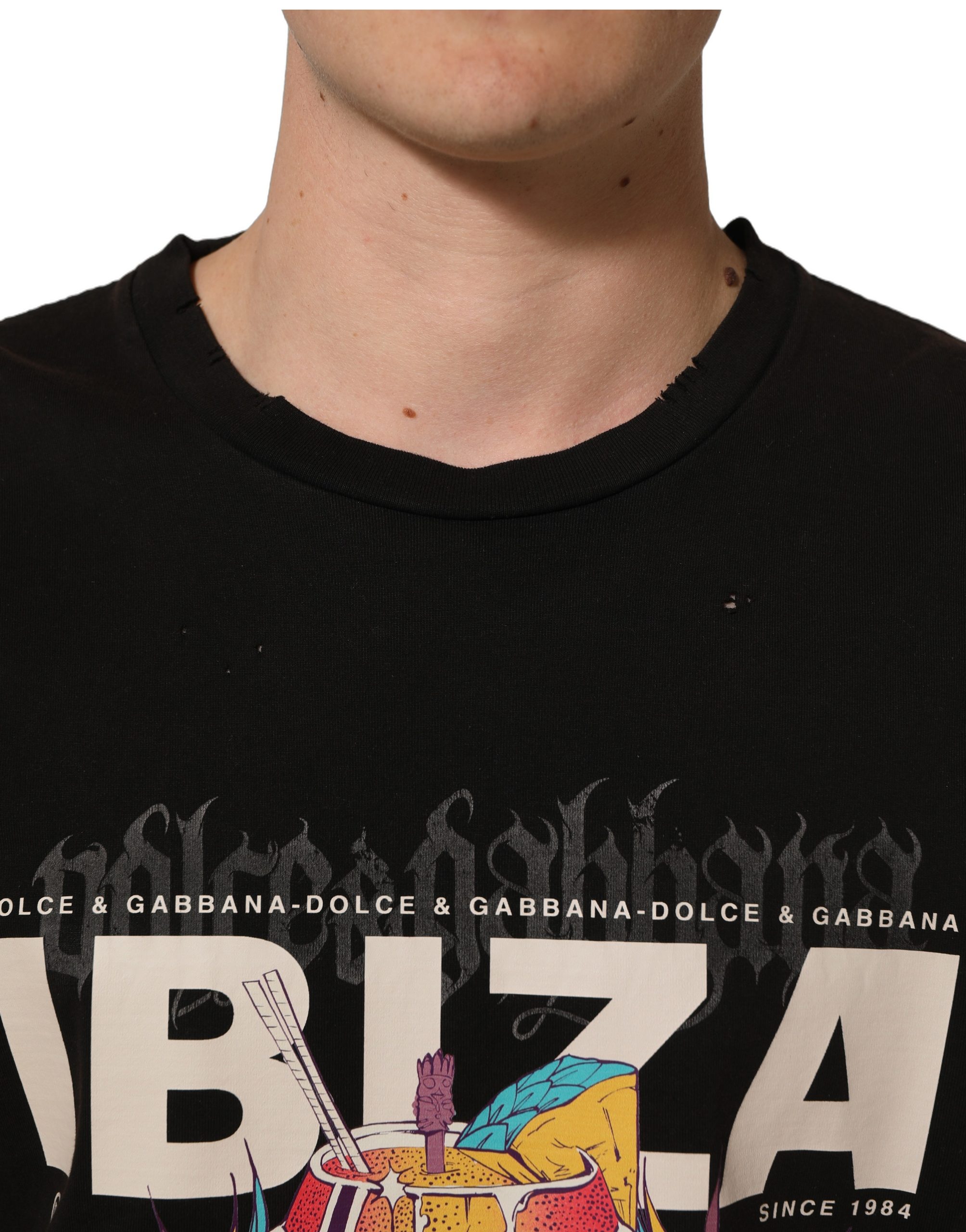 Dolce & Gabbana Black Tropical "IBIZA" Men Crew Neck T-shirt - Image 3