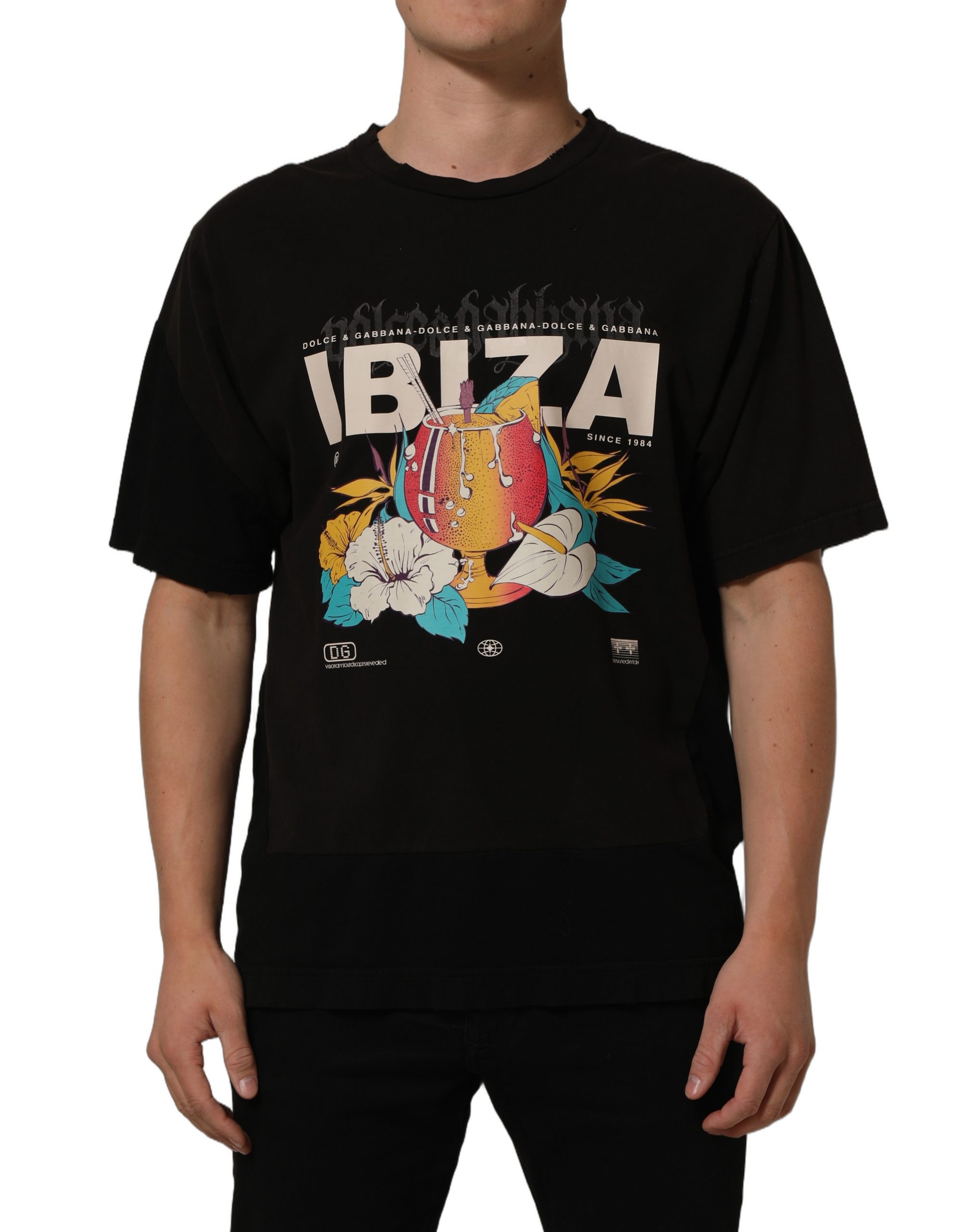 Dolce & Gabbana Black Tropical "IBIZA" Men Crew Neck T-shirt - Image 7
