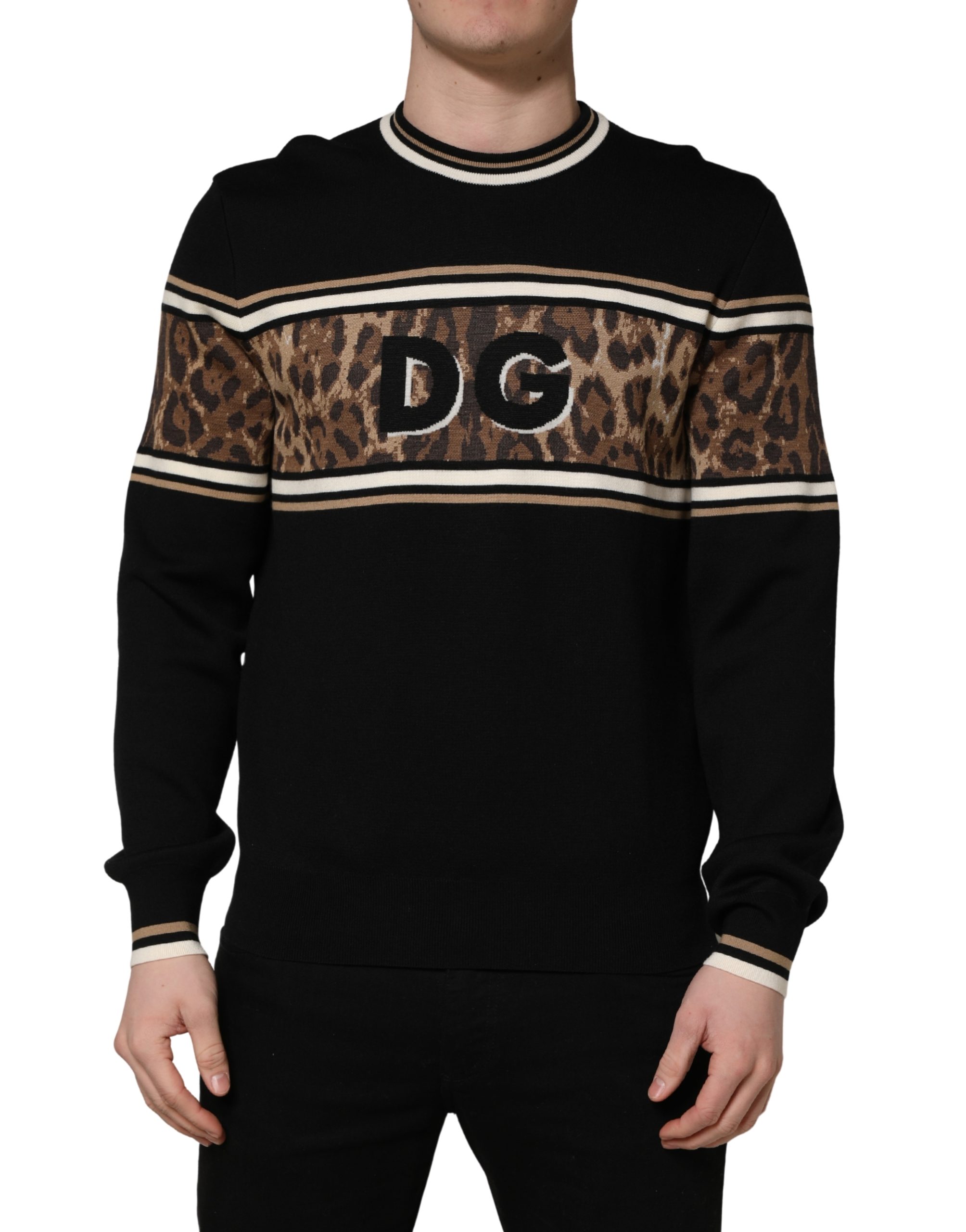 Dolce & Gabbana Black Leopard Wool Crew Neck Men Pullover Sweater - Image 2