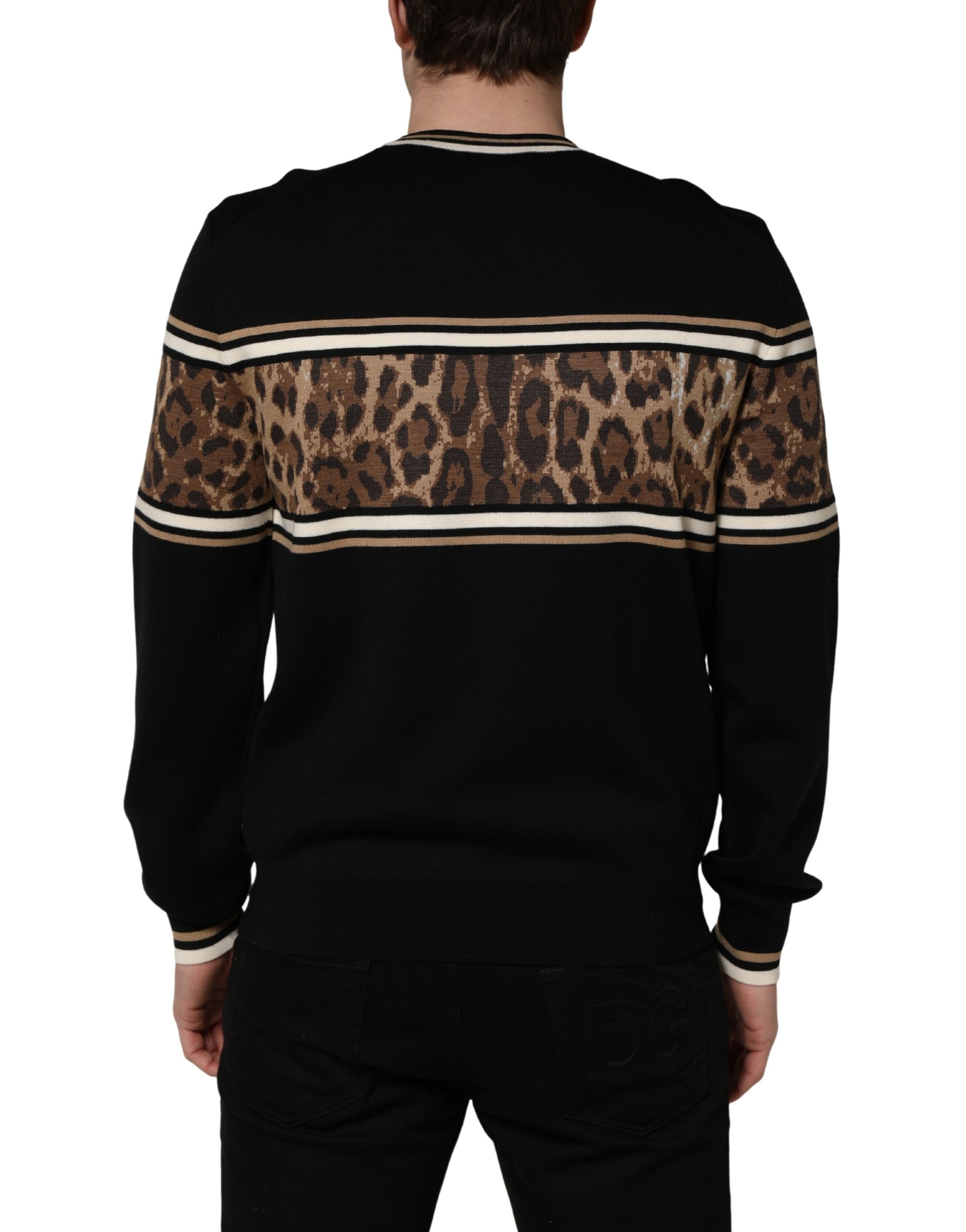 Dolce & Gabbana Black Leopard Wool Crew Neck Men Pullover Sweater - Image 5