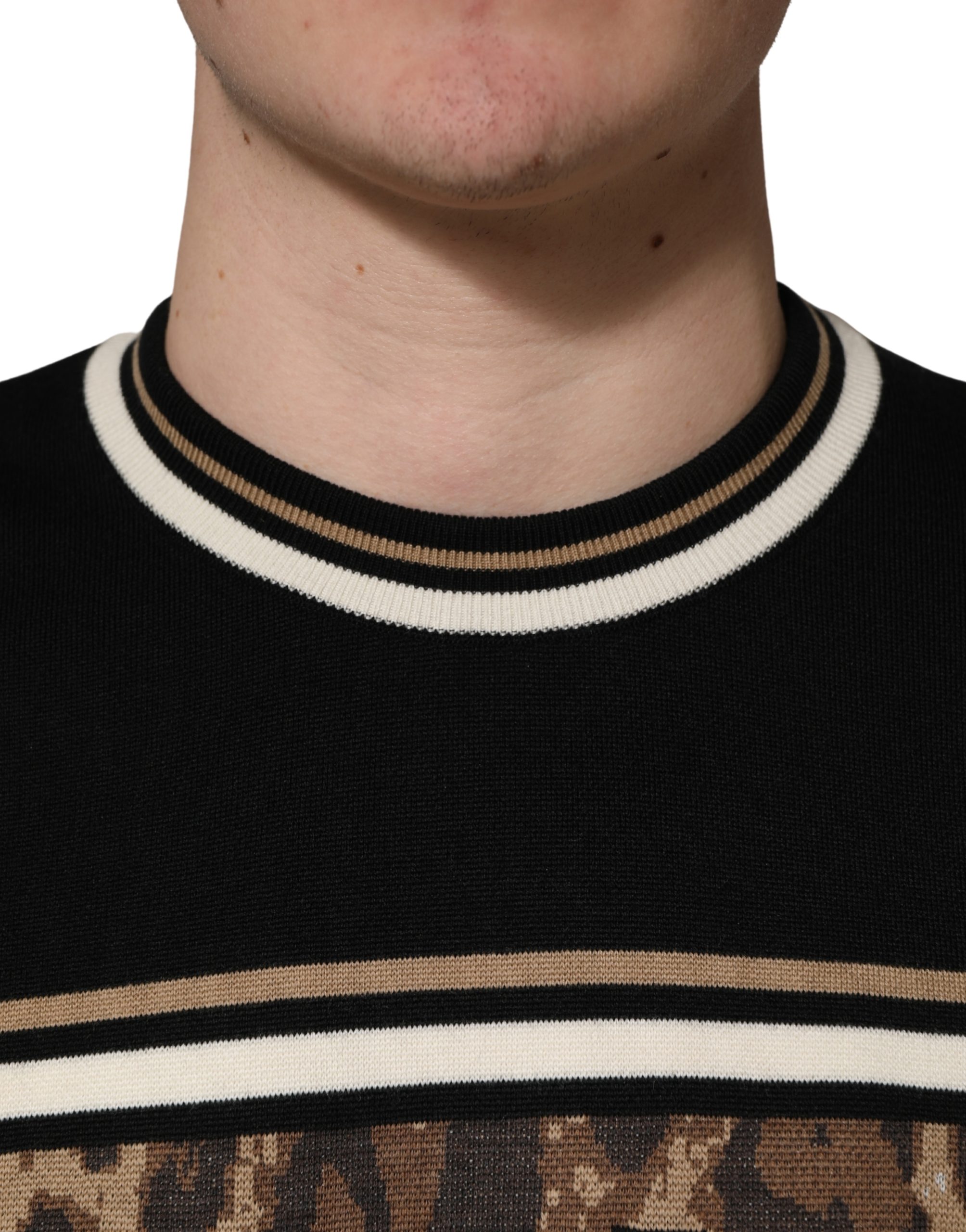 Dolce & Gabbana Black Leopard Wool Crew Neck Men Pullover Sweater - Image 6