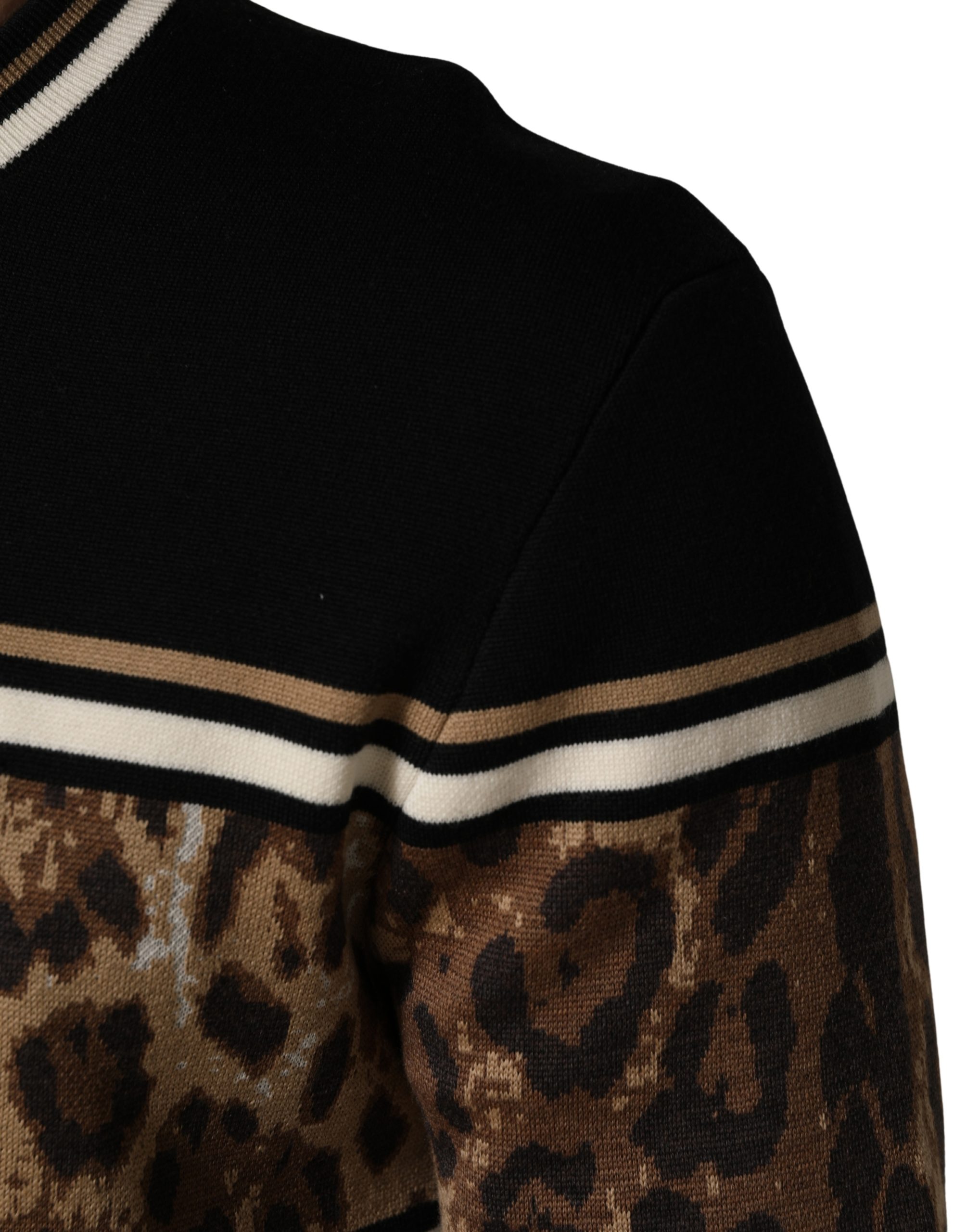 Dolce & Gabbana Black Leopard Wool Crew Neck Men Pullover Sweater - Image 7