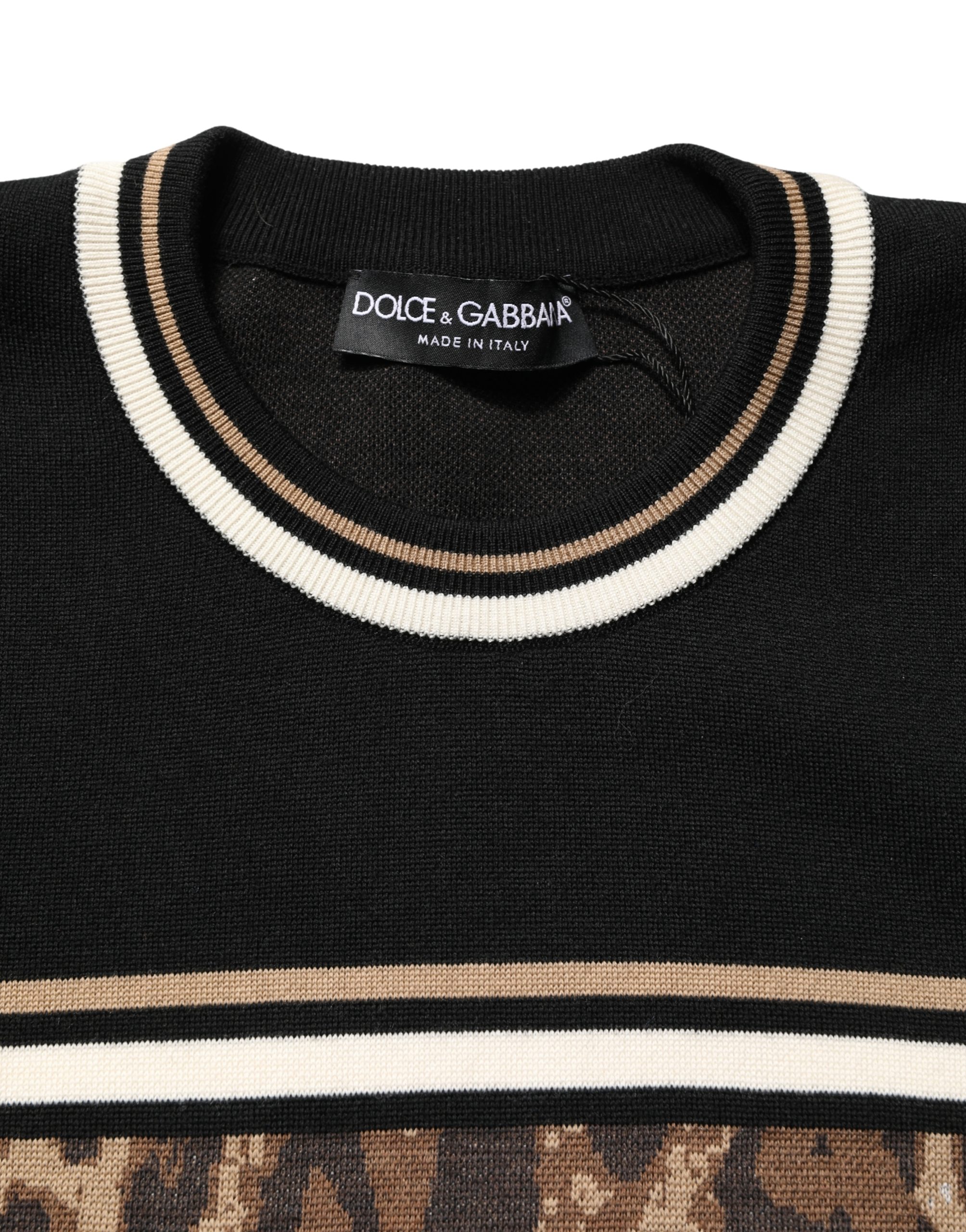 Dolce & Gabbana Black Leopard Wool Crew Neck Men Pullover Sweater - Image 8