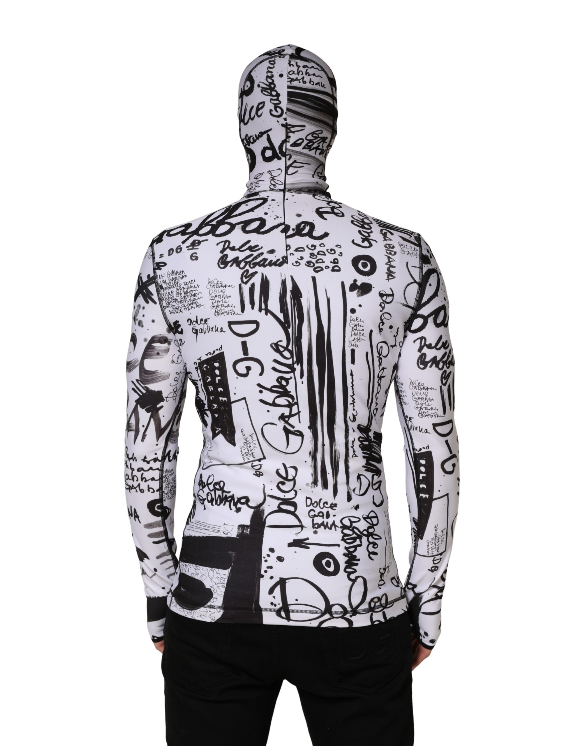 Dolce & Gabbana White Jersey Graffiti Print Balaclava Hood Sweater - Image 5