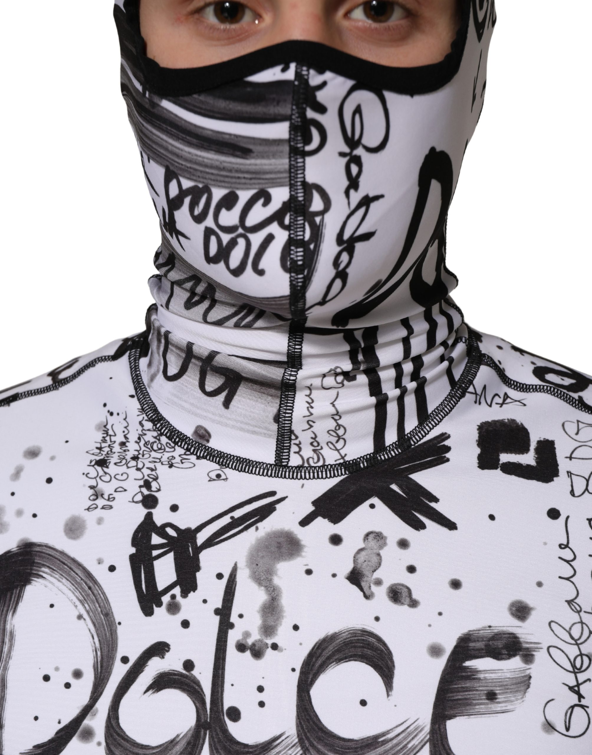Dolce & Gabbana White Jersey Graffiti Print Balaclava Hood Sweater - Image 6