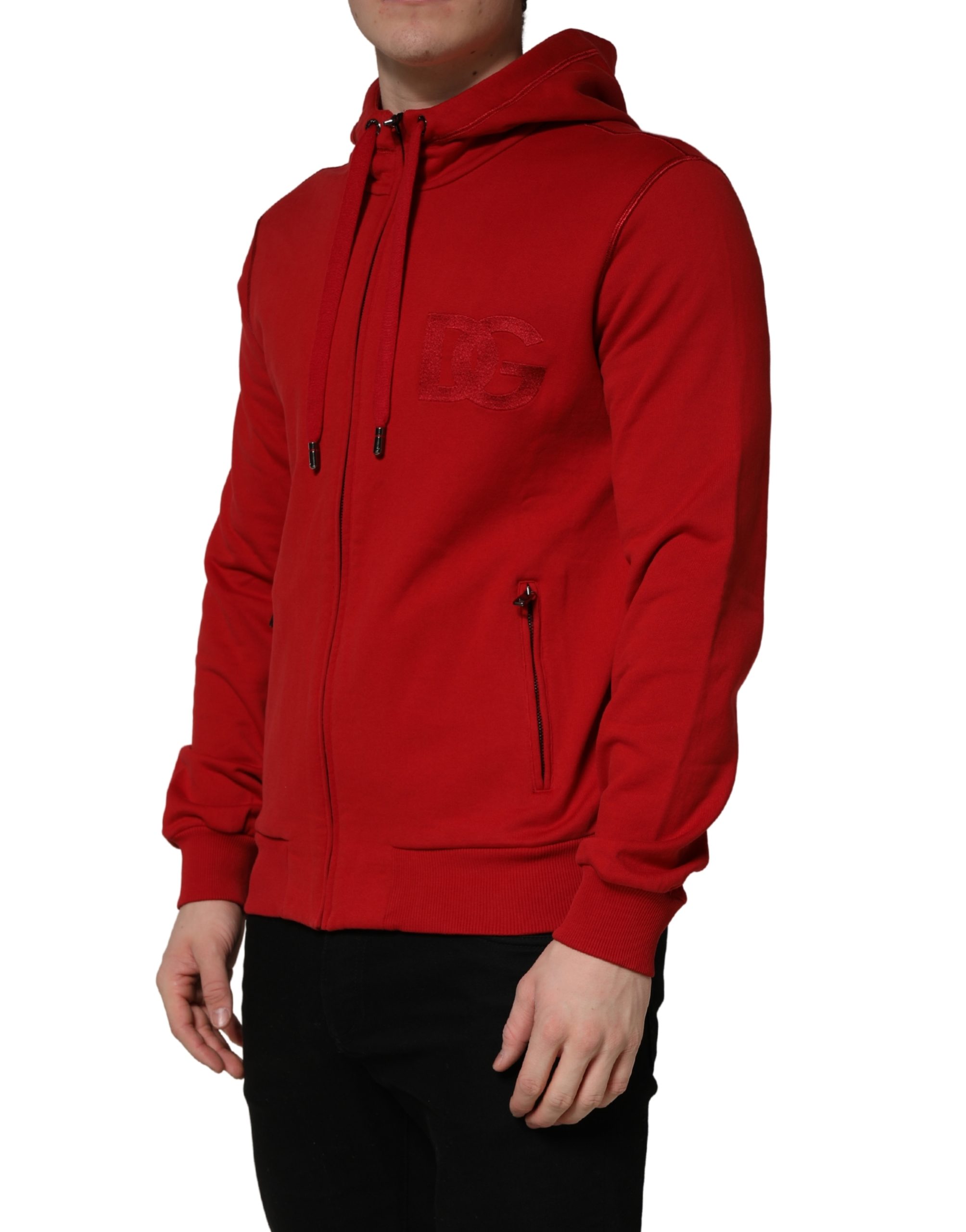 Dolce & Gabbana Red Embroidered Logo Hooded Full Zip Sweater - Image 4