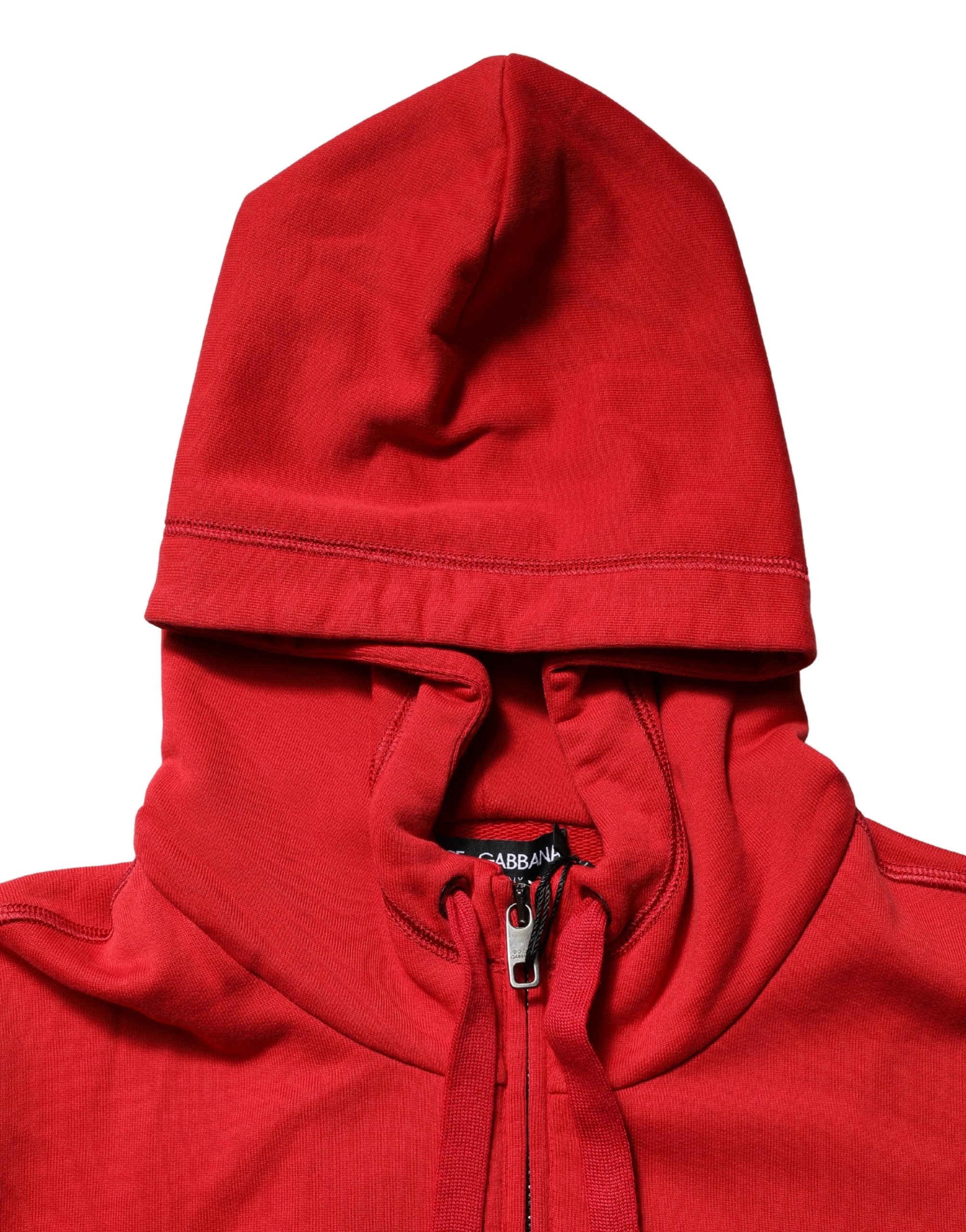 Dolce & Gabbana Red Embroidered Logo Hooded Full Zip Sweater - Image 8