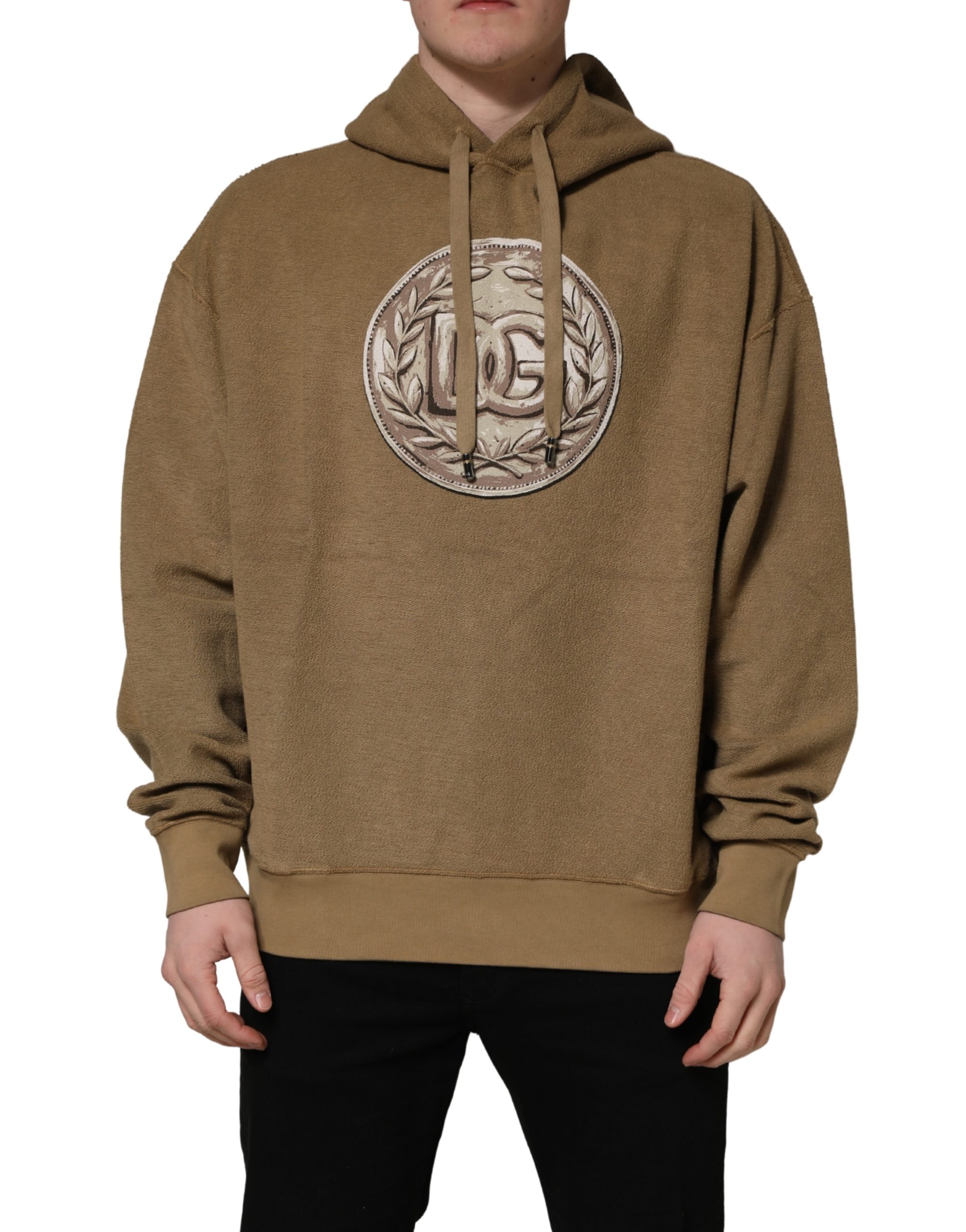 Dolce & Gabbana Brown Cotton Logo Coin Hooded Pullover Sweater - Image 2