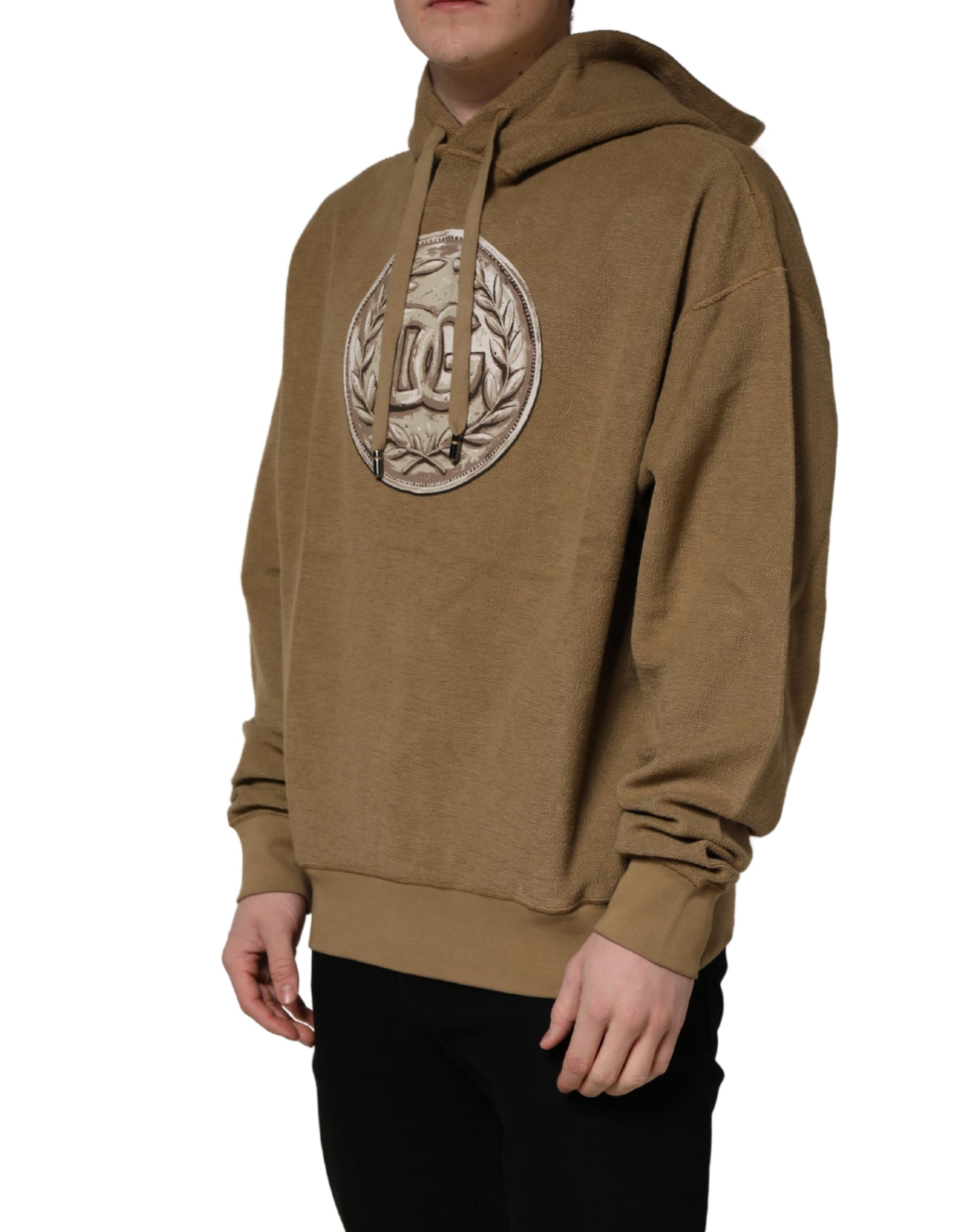 Dolce & Gabbana Brown Cotton Logo Coin Hooded Pullover Sweater - Image 4