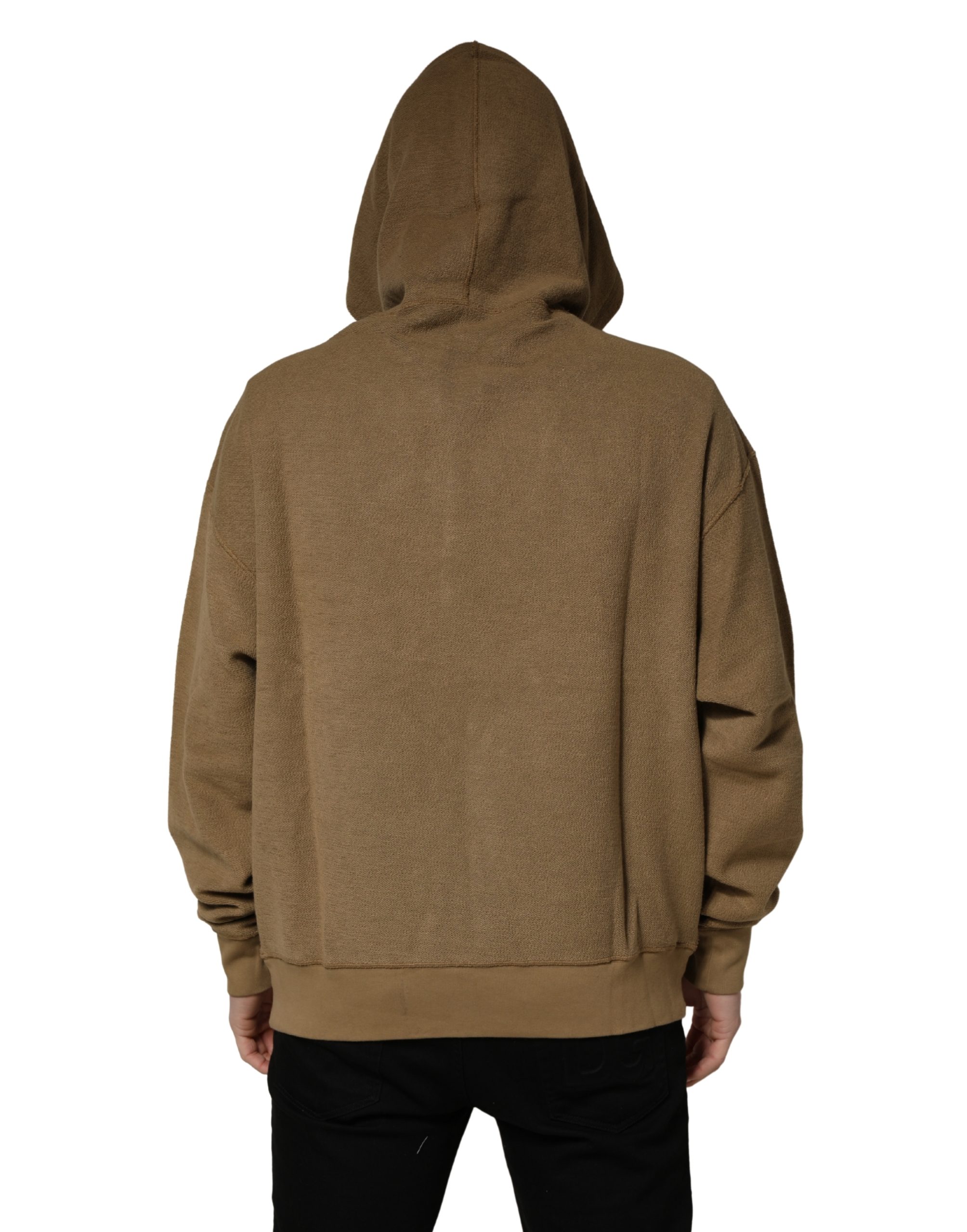 Dolce & Gabbana Brown Cotton Logo Coin Hooded Pullover Sweater - Image 5