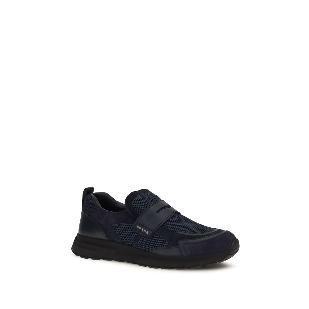 Prada Blue Calf Leather Bos Taurus Athletic Sneakers - Image 2