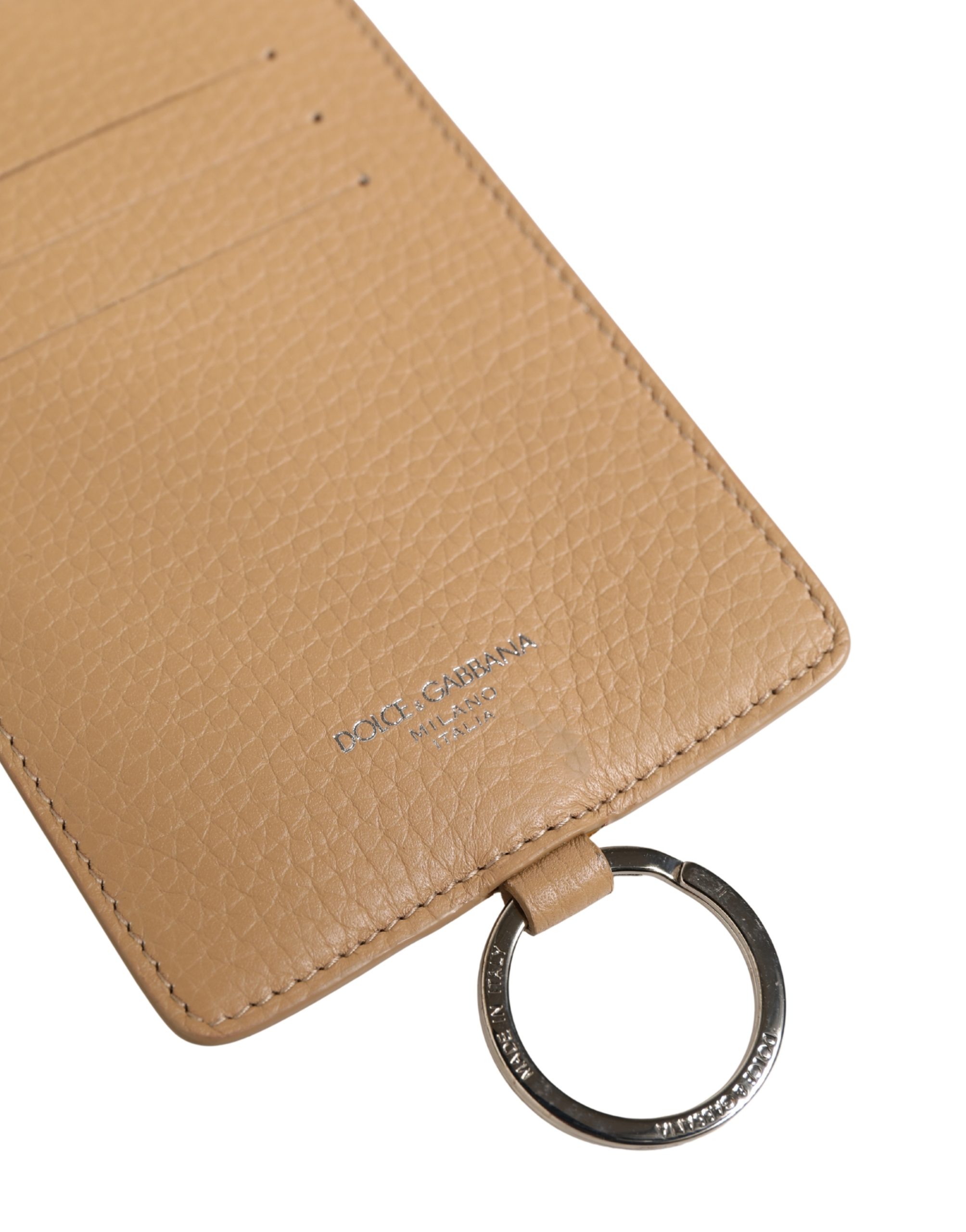 Dolce & Gabbana Beige Leather Logo Embossed Lanyard Card Holder Wallet - Image 4
