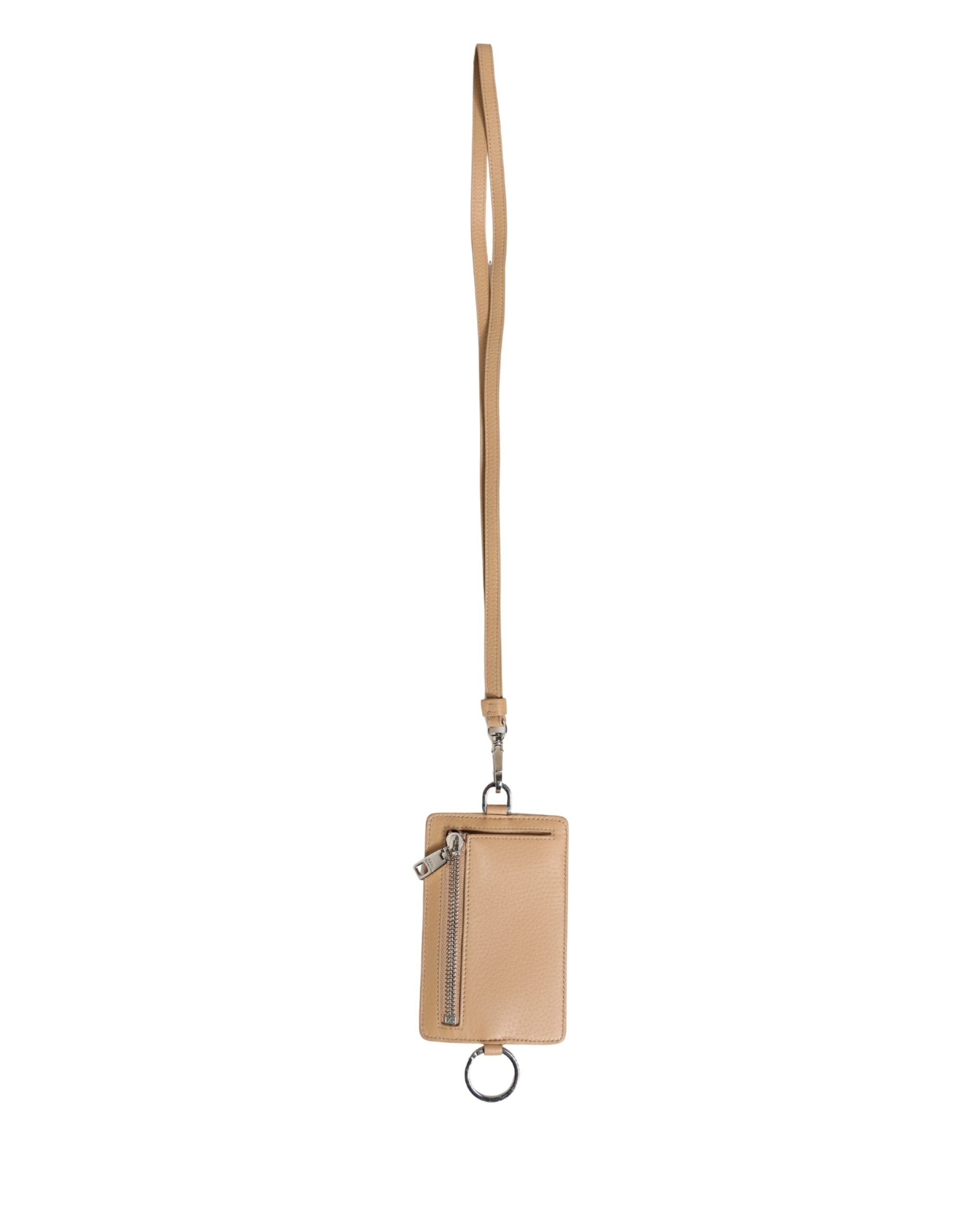 Dolce & Gabbana Beige Leather Logo Embossed Lanyard Card Holder Wallet - Image 5