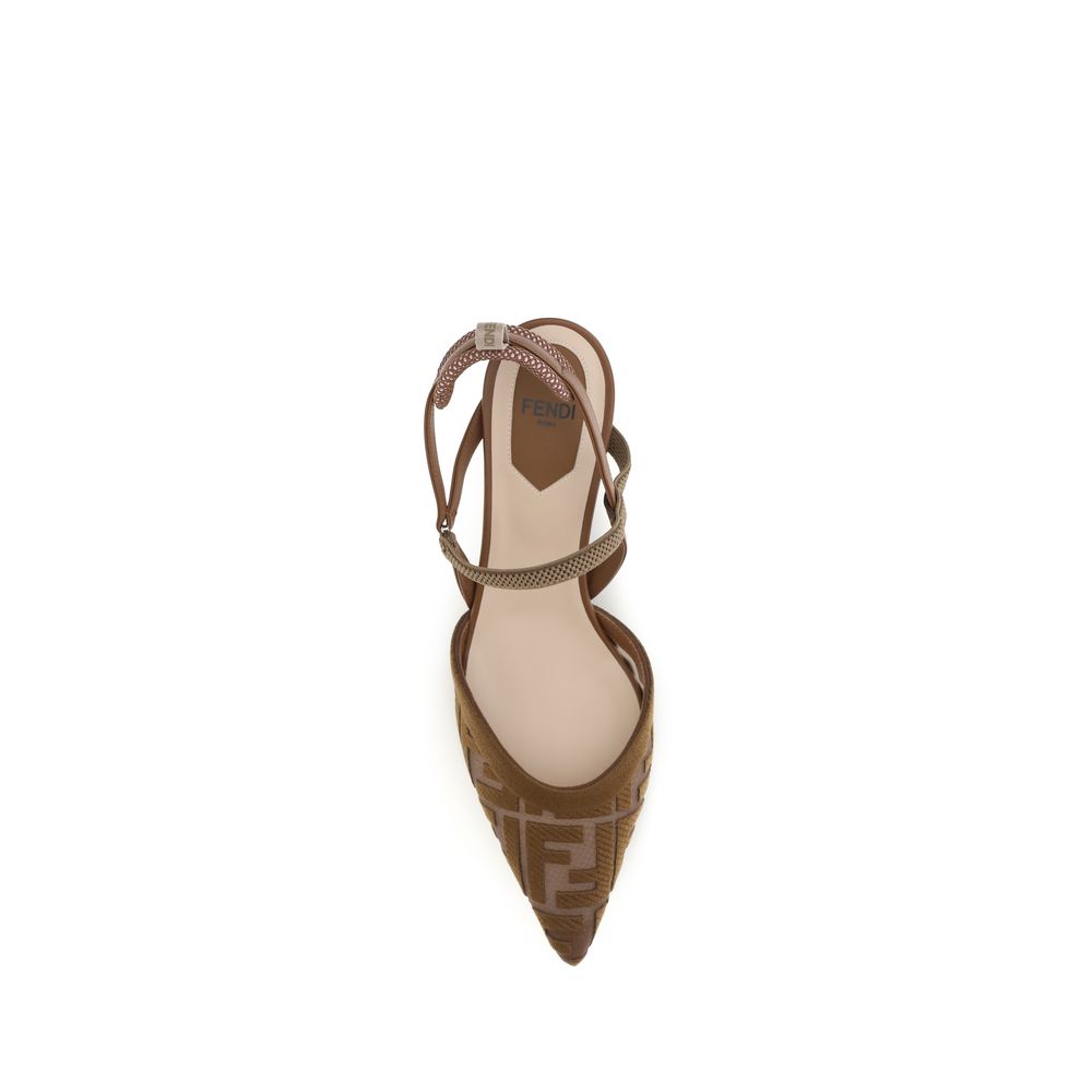 Fendi Brown Polyamide Mid Heel Pumps - Image 4