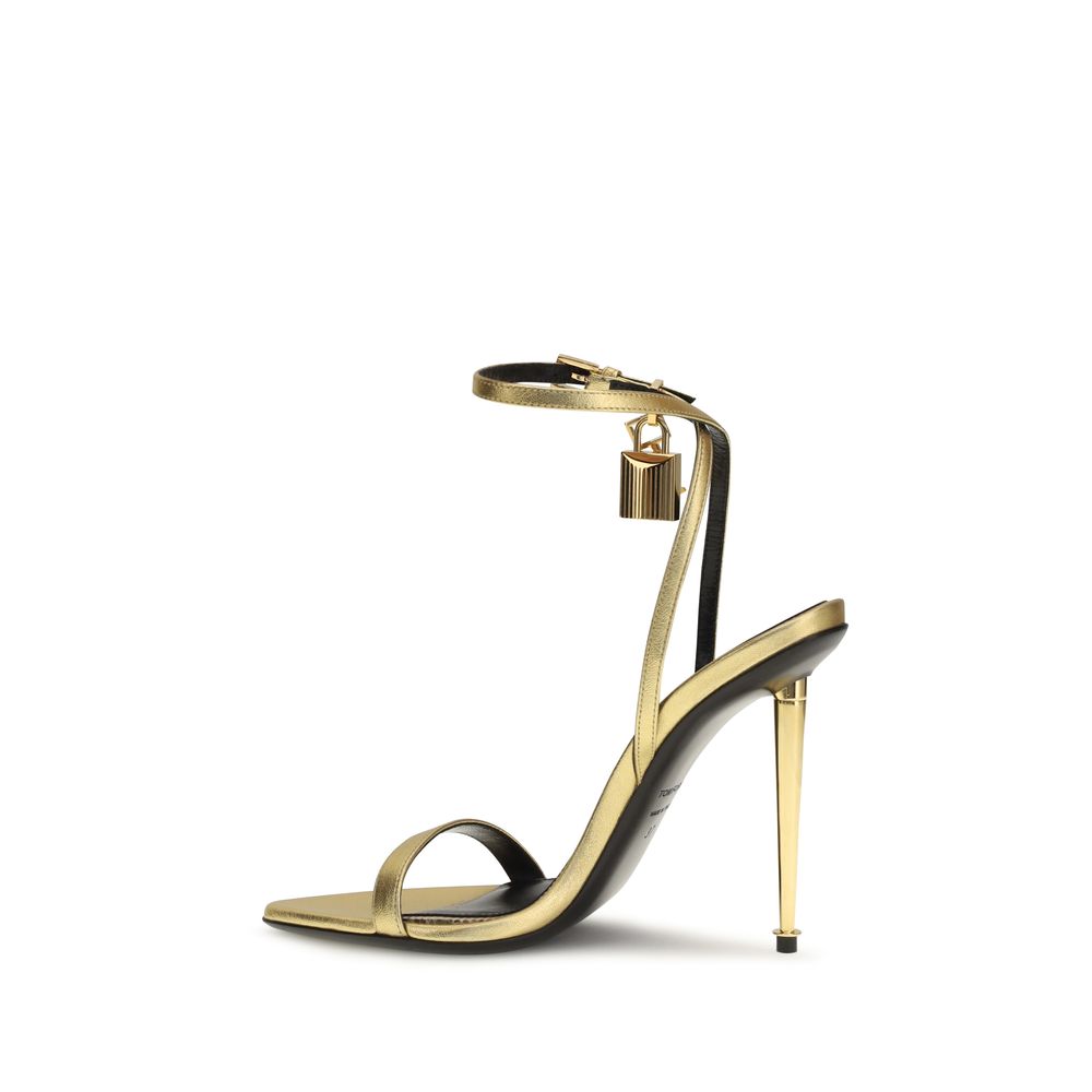 Tom Ford Gold Lamb Ovis Aries Aries Stiletto Heel Sandals - Image 3