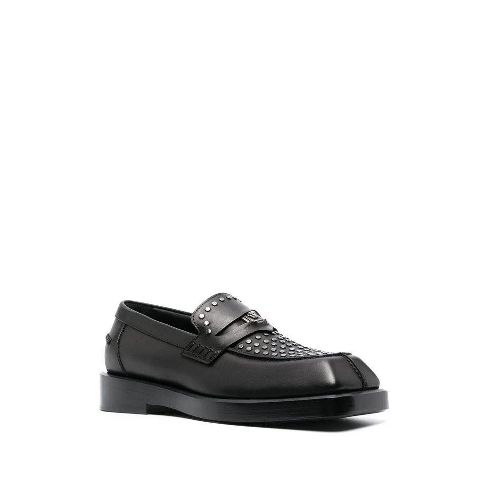 Versace Black Leather Slip-On Loafers - Image 2