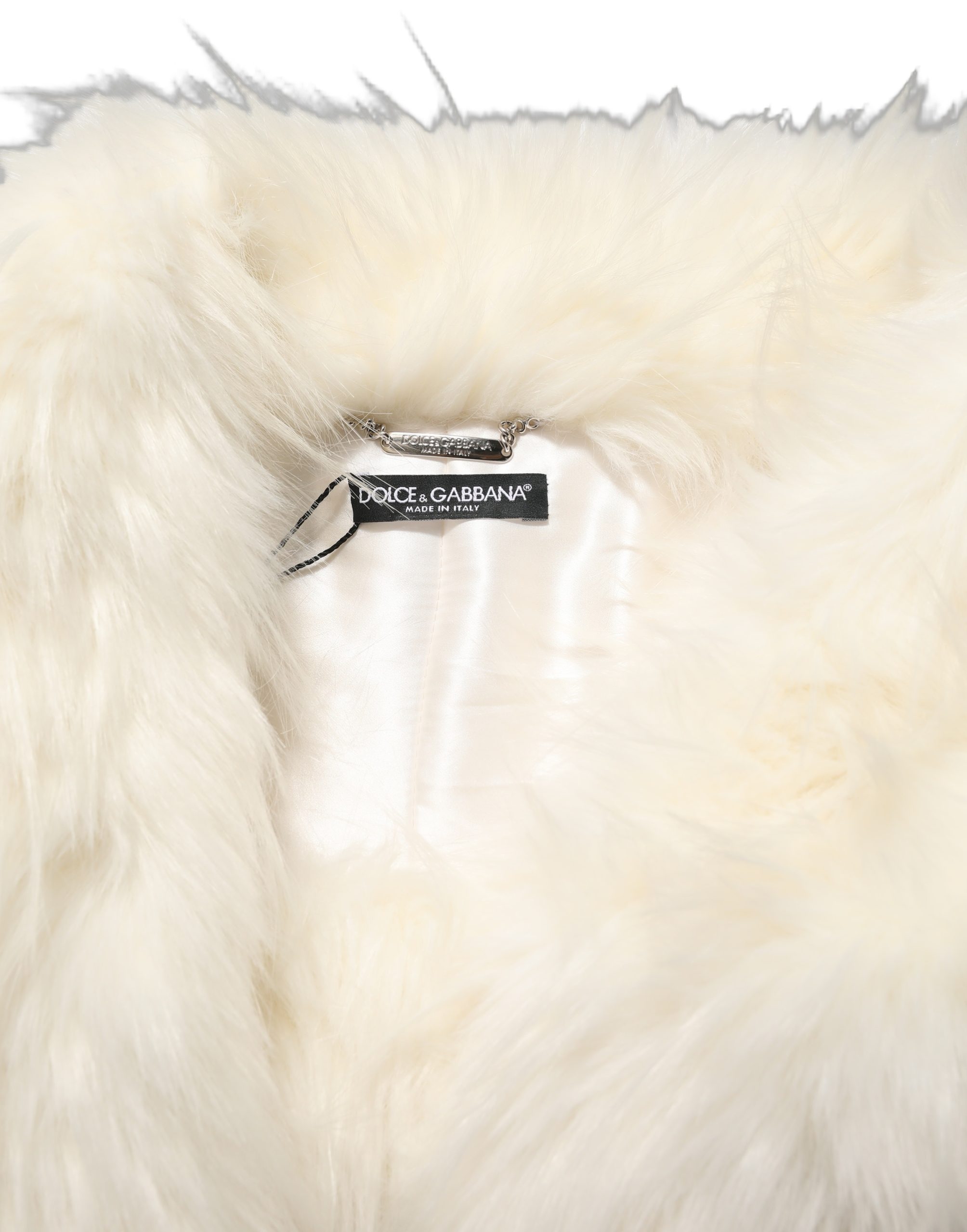 Dolce & Gabbana White Faux Fur Long Sleeves Coat Jacket