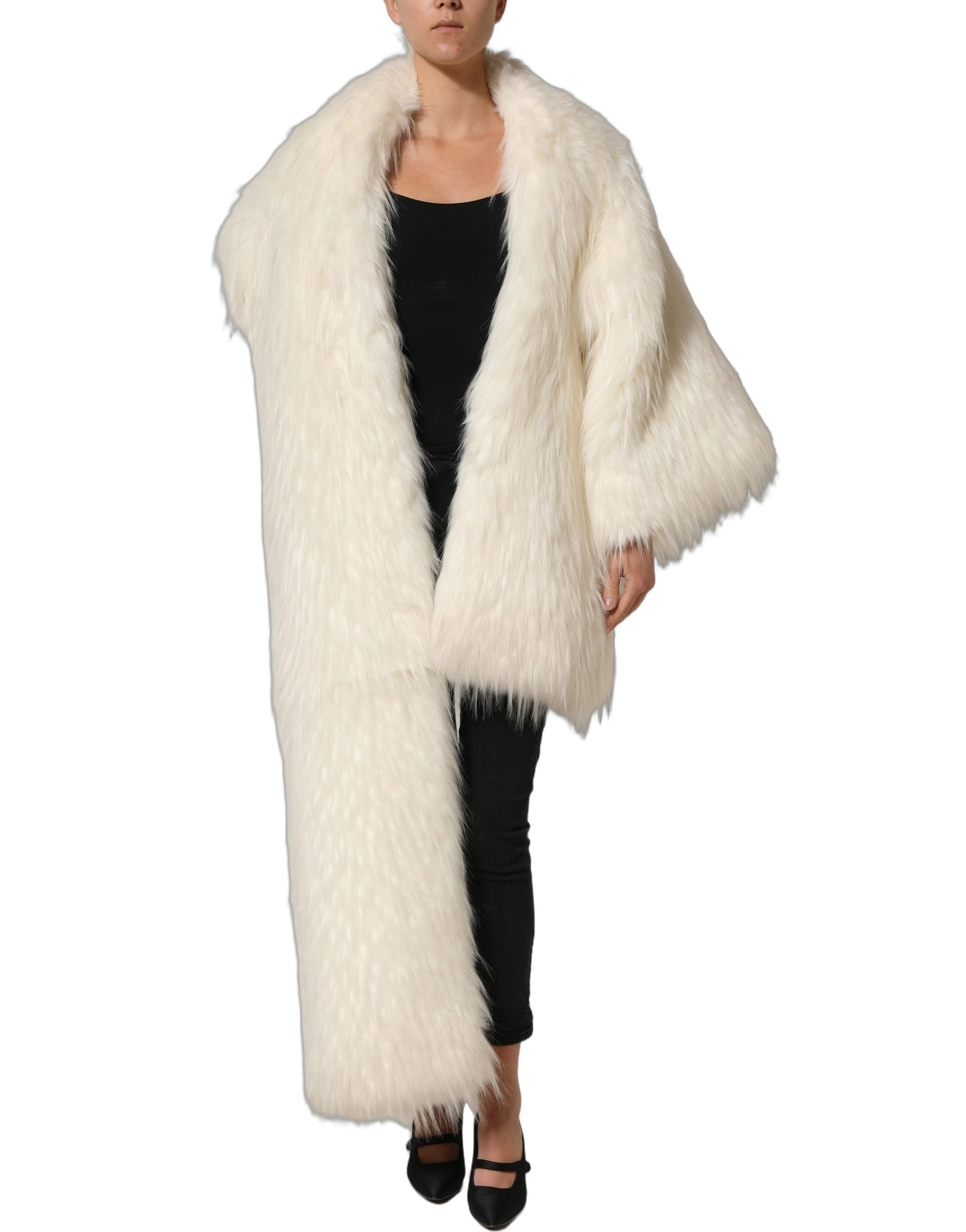 Dolce & Gabbana White Faux Fur Long Sleeves Coat Jacket - Image 3