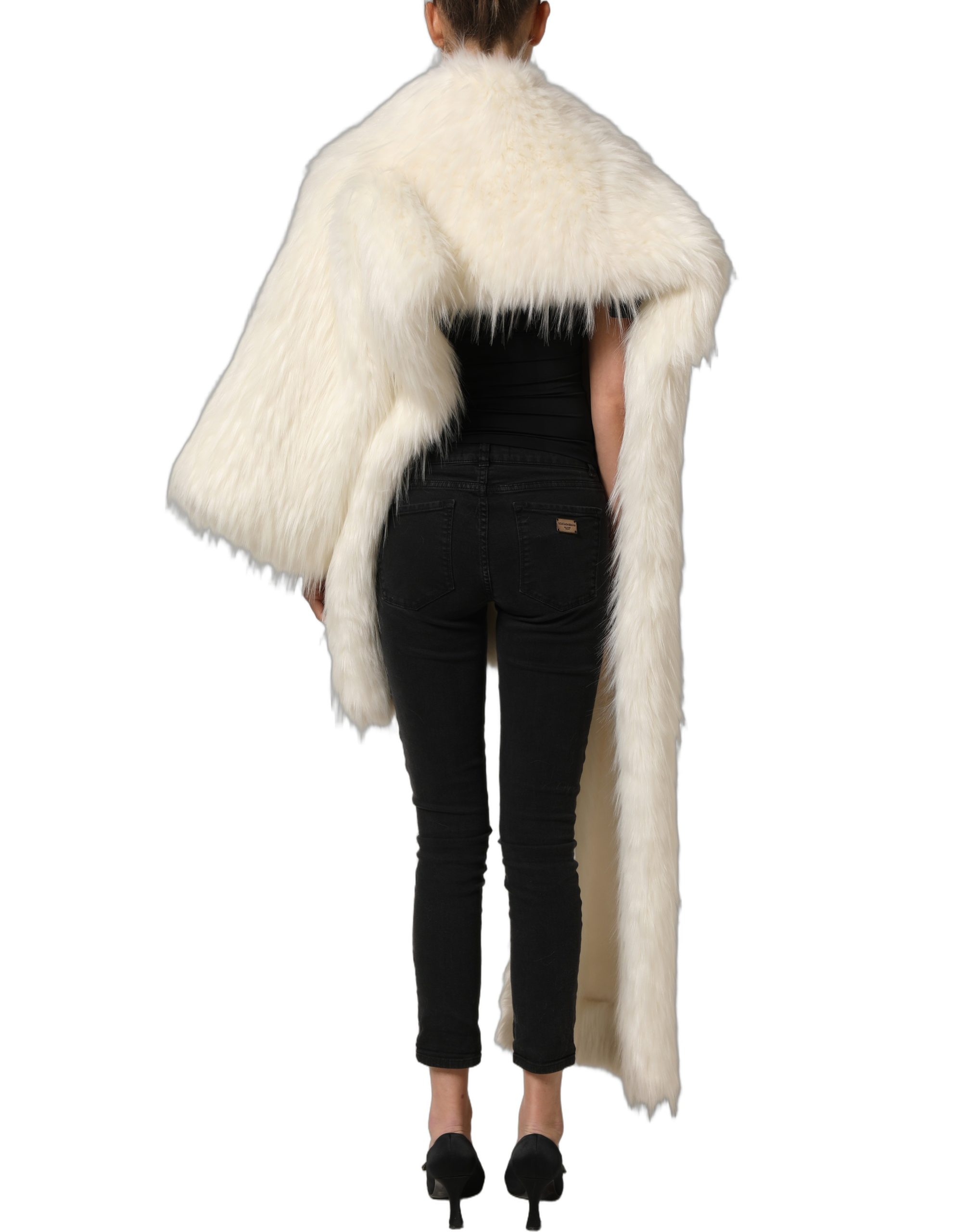 Dolce & Gabbana White Faux Fur Long Sleeves Coat Jacket - Image 5