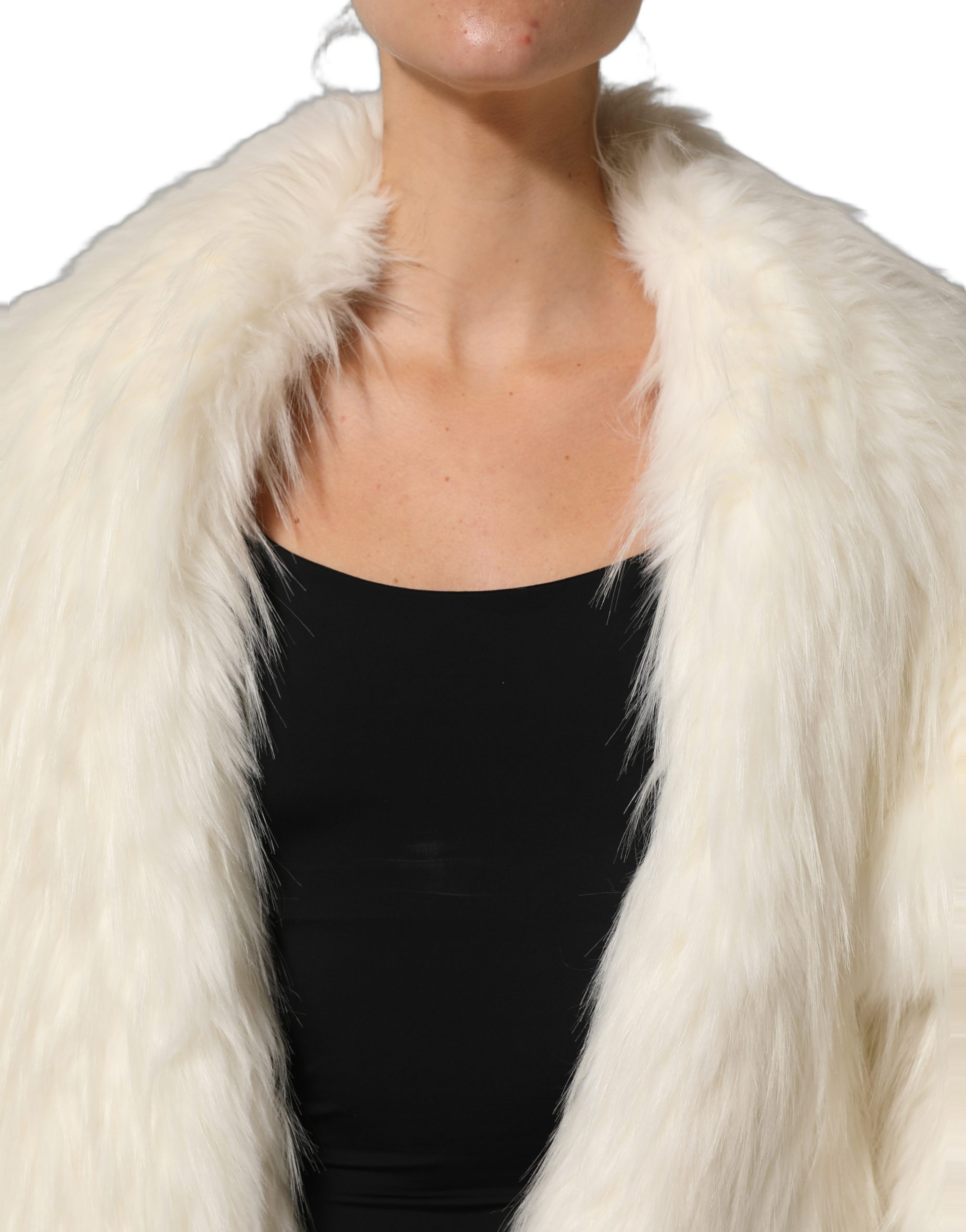 Dolce & Gabbana White Faux Fur Long Sleeves Coat Jacket - Image 6